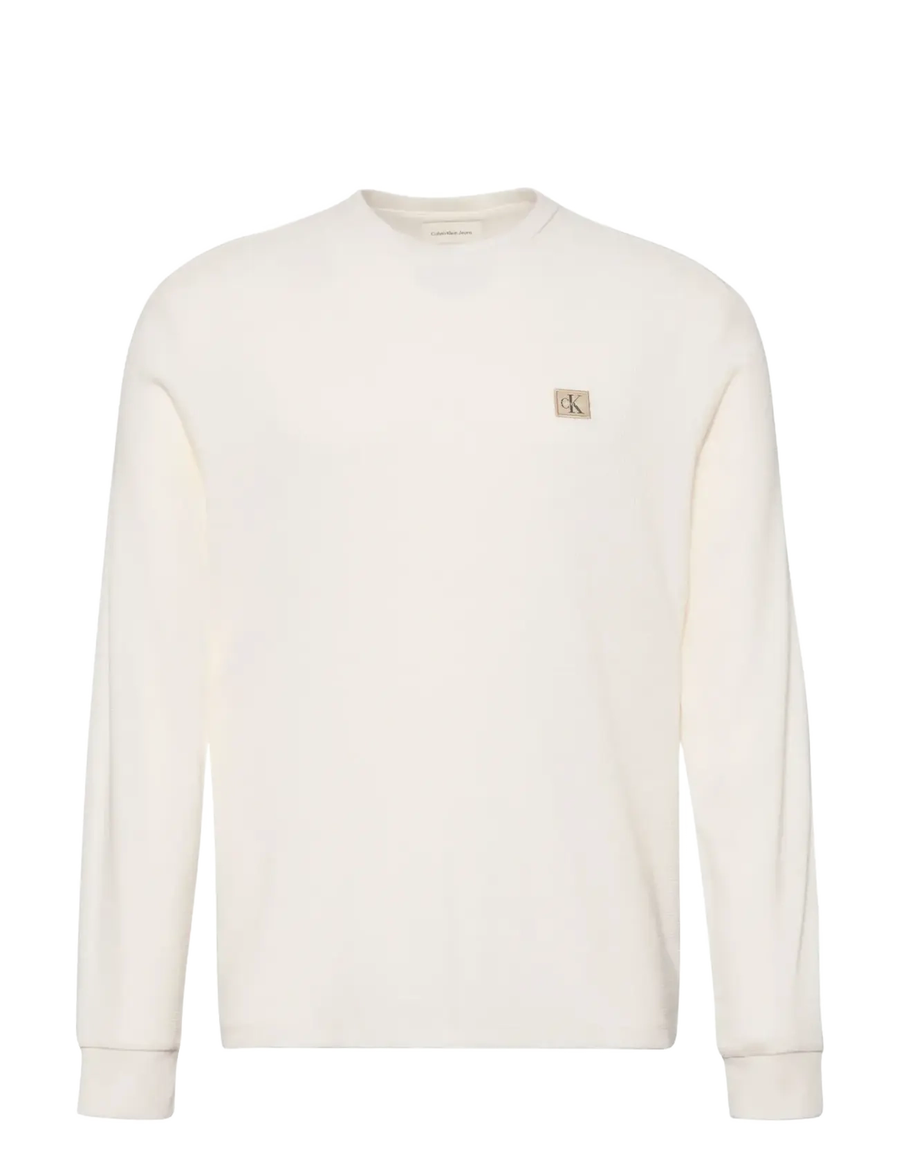 Calvin Klein Jeans LS WAFFLE BADGE CREWNK TEE - T-särgid - TOFU / white