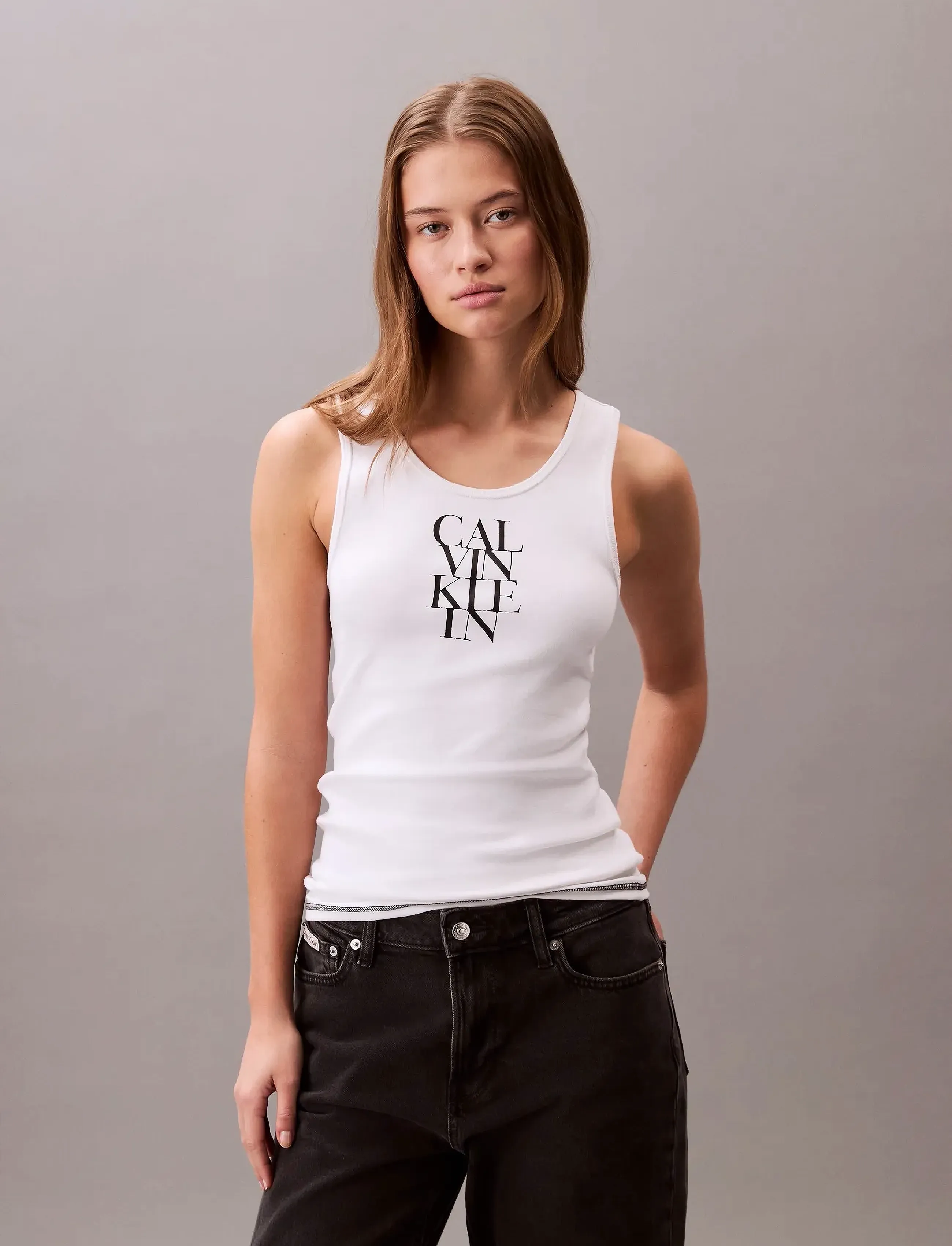 Calvin Klein Jeans Sl Cotton Rib Solid Tank, Kvinder, Tanktop, Hvid, Str: XXS