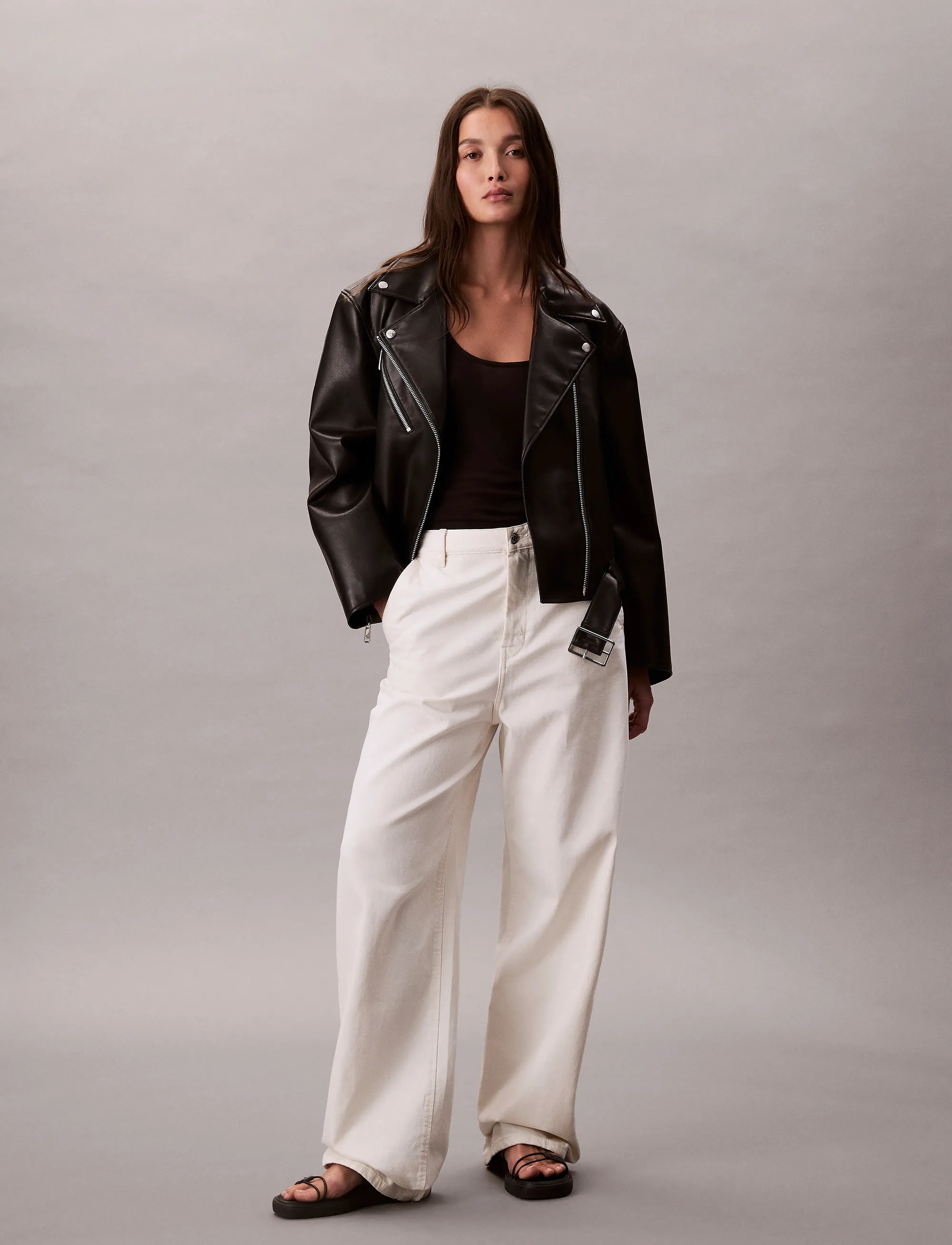 Calvin Klein Jeans FAUX LEATHER MOTO JACKET W/BELT - Jakker - BLACK BEAUTY / black