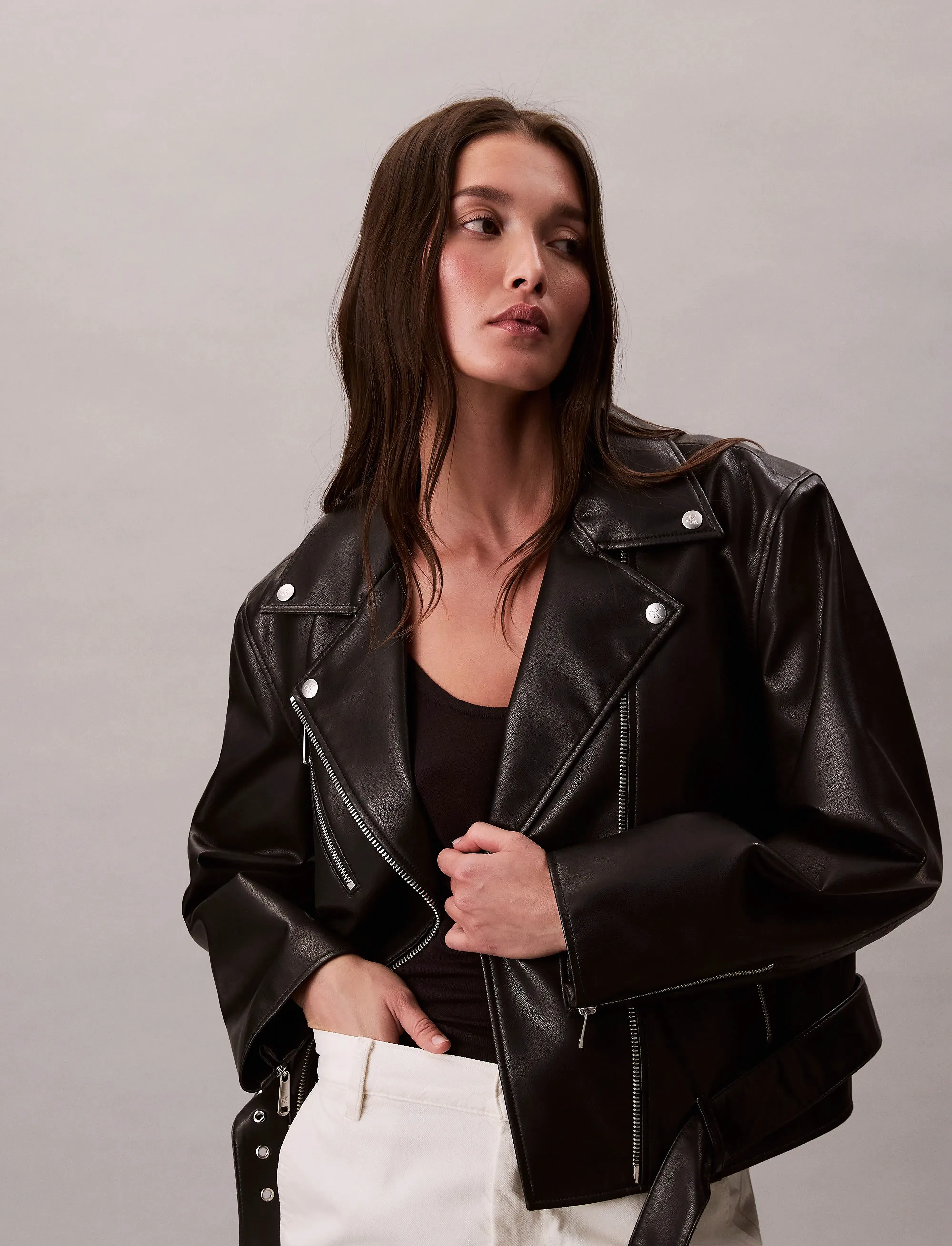 Calvin Klein Jeans - FAUX LEATHER MOTO JACKET W/BELT - frühlingsjacken - black beauty - 4