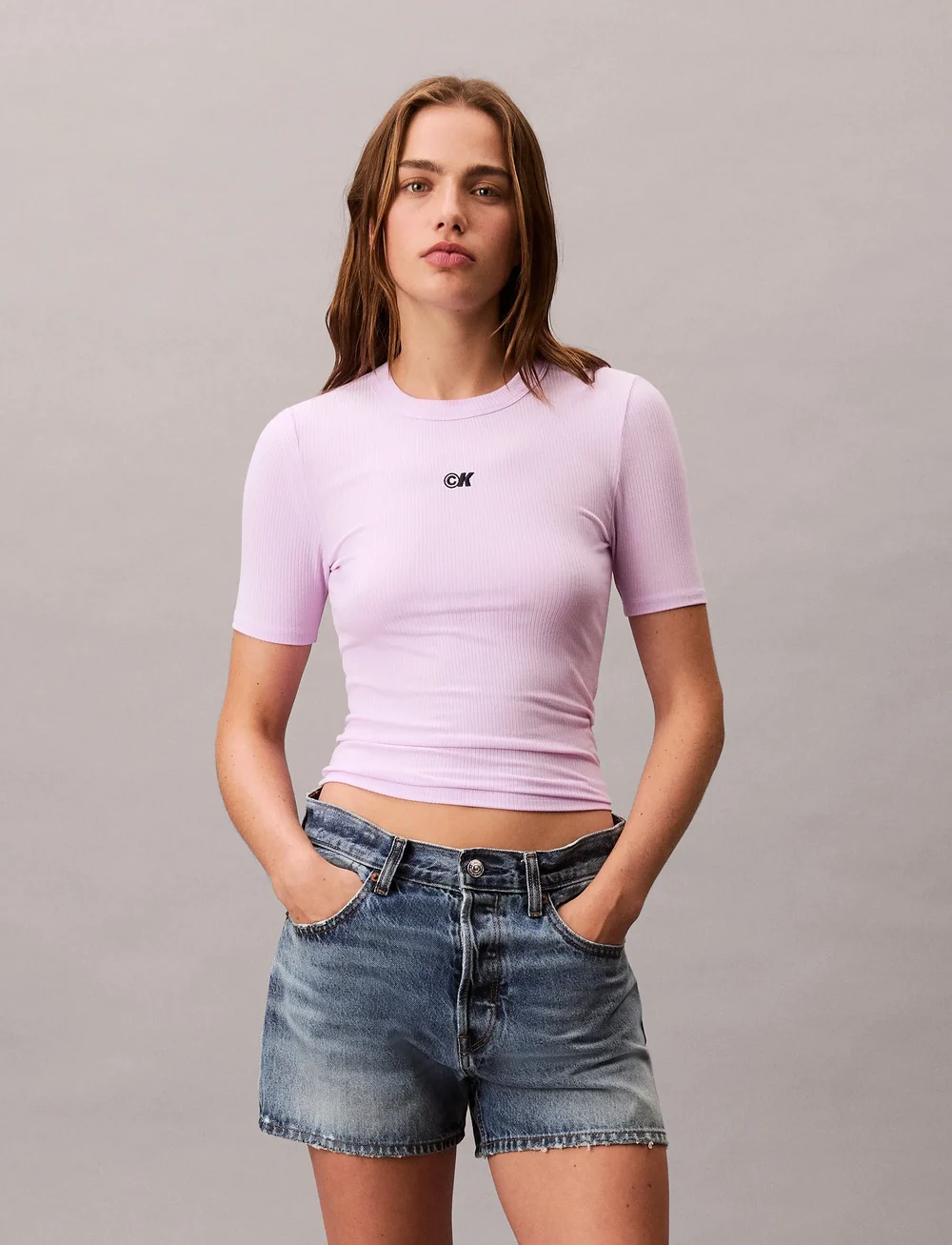 Calvin Klein Jeans - A- Modal Rib Tee (essential) - t-shirts - lavender blush - 0