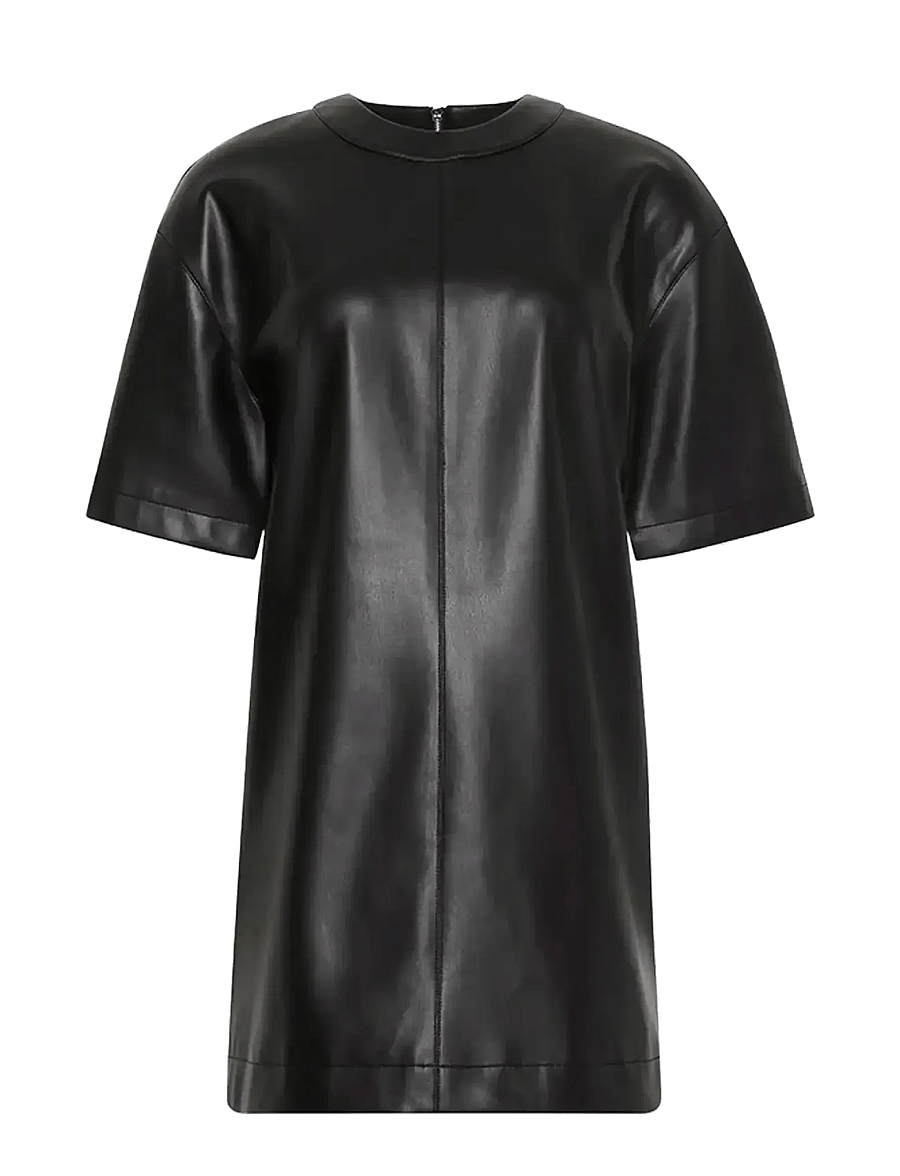 calvin klein leather shirt dress Calvin Klein Womens Solid Faux Leather Sheath Dress Black 6 at Amazon Women's Clothing store