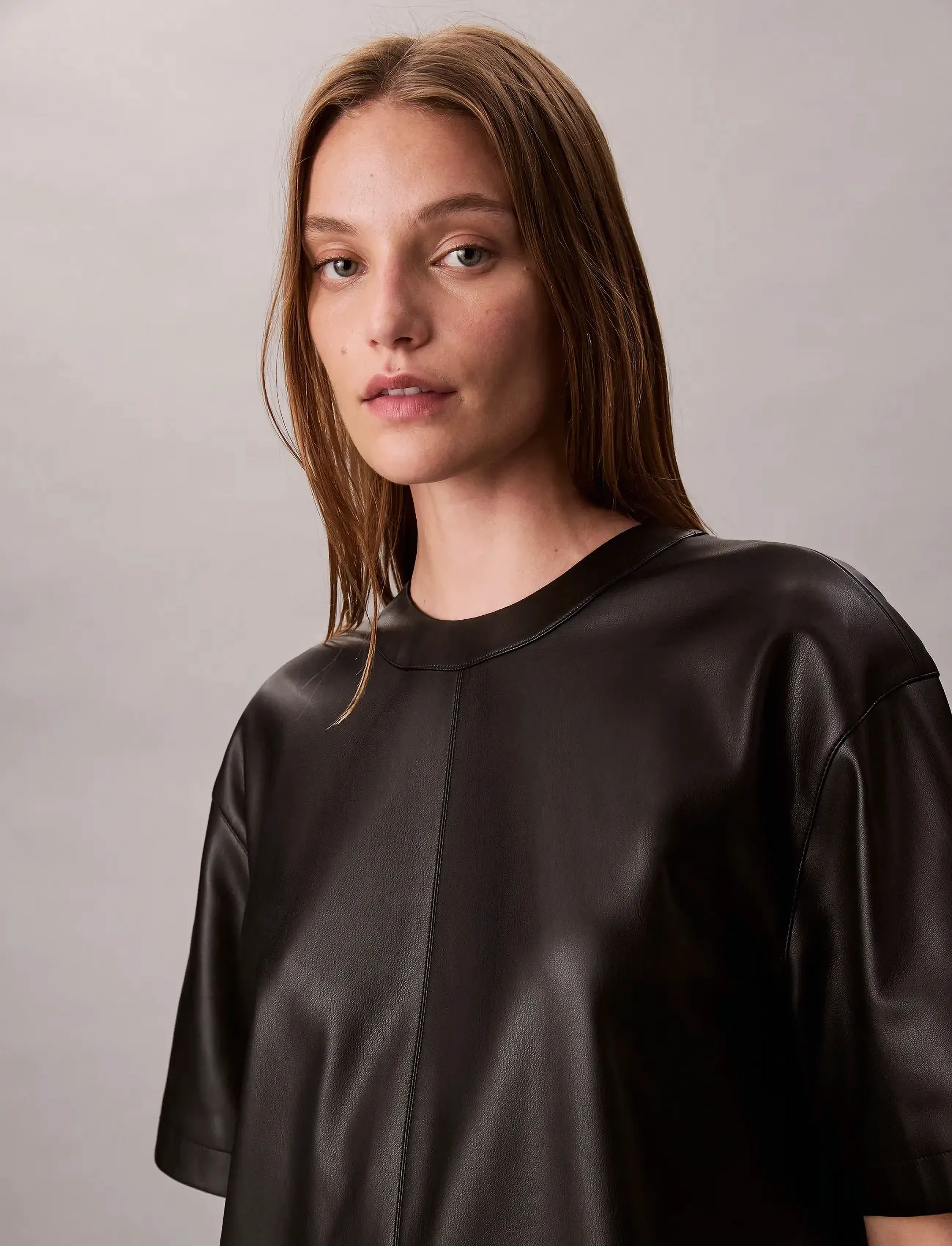 Calvin Klein Jeans - Faux Leather T-shirt Mini Dress - t-shirtkjoler - black - 3