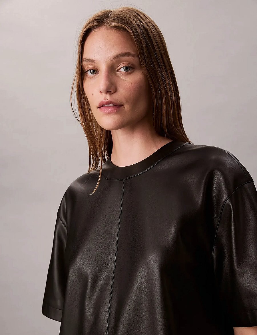 leather calvin klein dress Leather Sleeveless Midi Dress