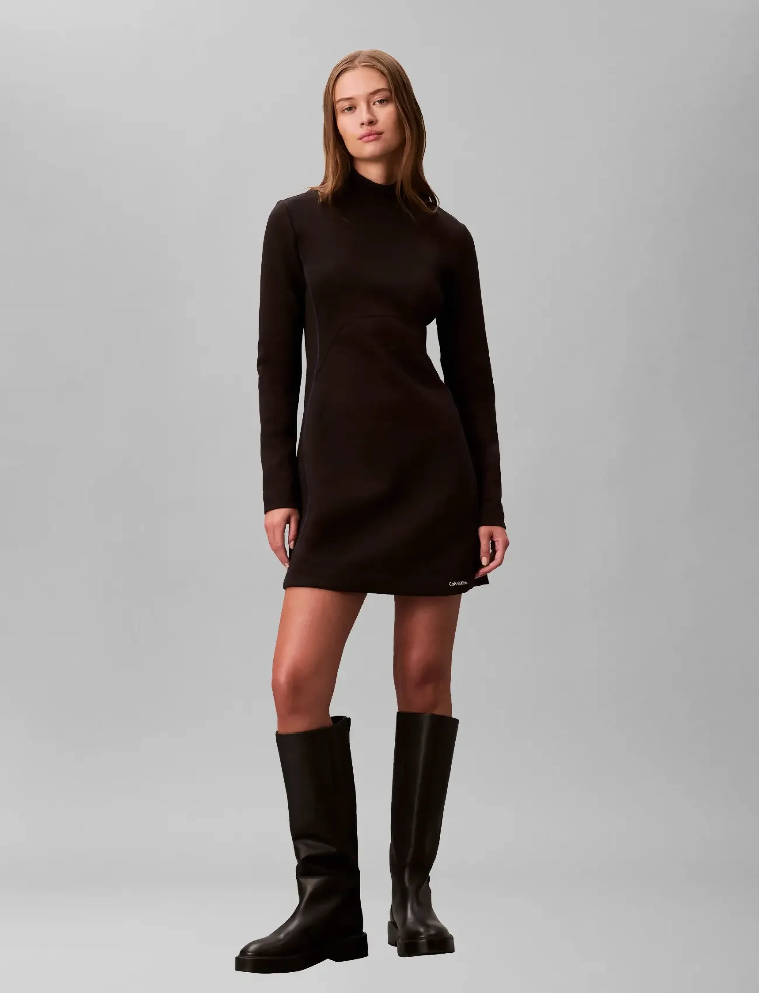 Calvin Klein Jeans Ls Scuba Fit And Flare Dress, XXS, Dresses, Schwarz - Short Frauen
