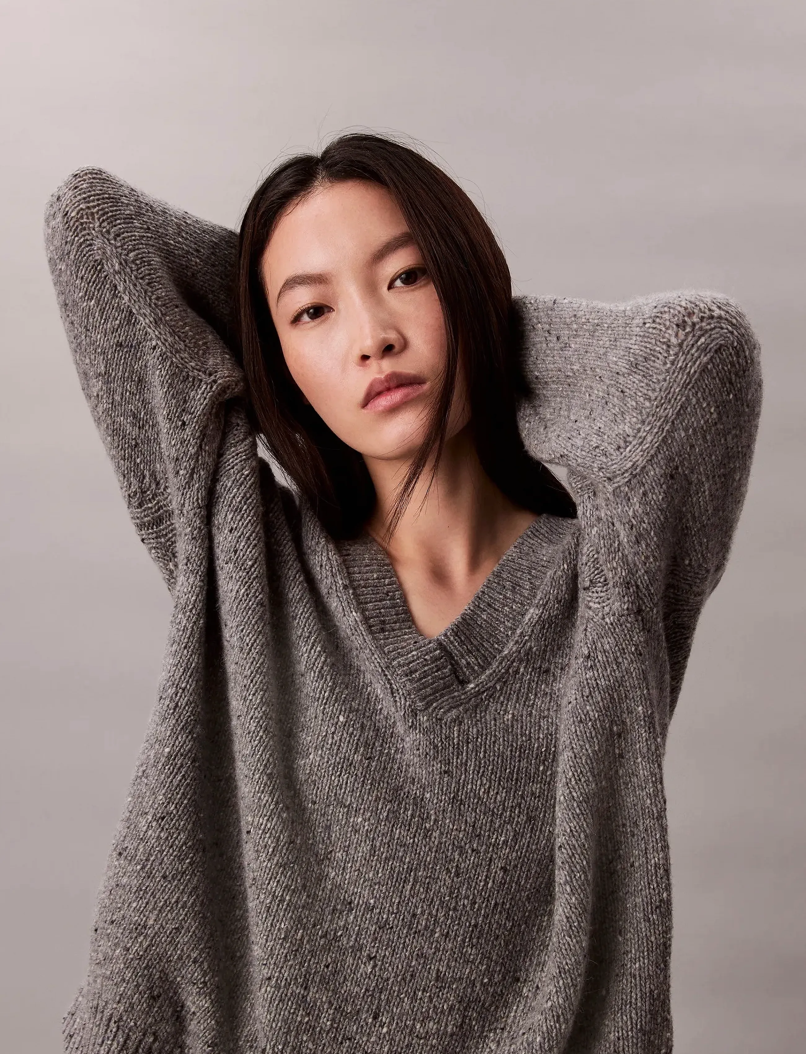 Calvin Klein Jeans Chunky Neps V Neck Sweater, Kvinder, Chunky Nistret V-hals Sweater, Grå, Str: XS
