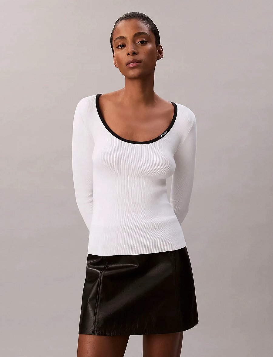 Calvin Klein Jeans - LS Color Blocked Cotton Sweater - långärmade toppar - black - 0