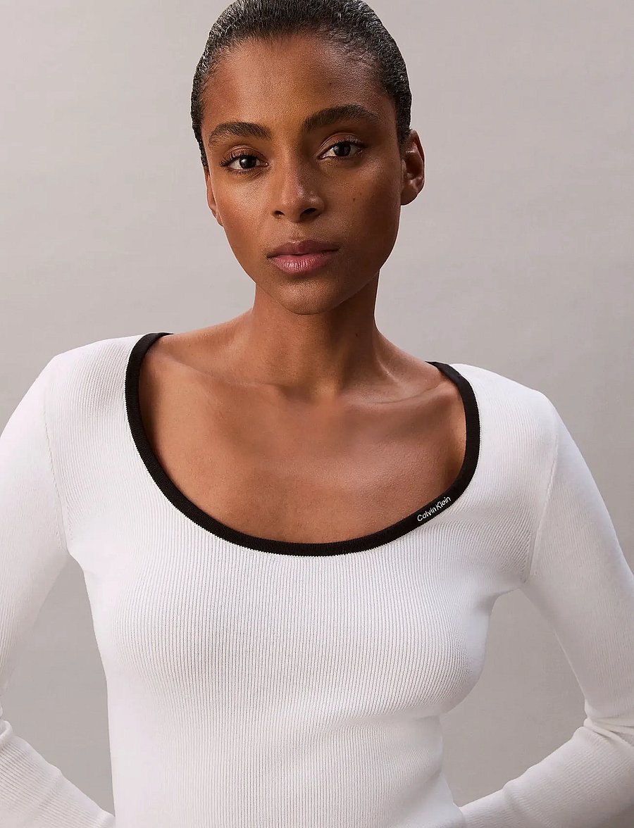 Calvin Klein Jeans - LS Color Blocked Cotton Sweater - långärmade toppar - black - 2