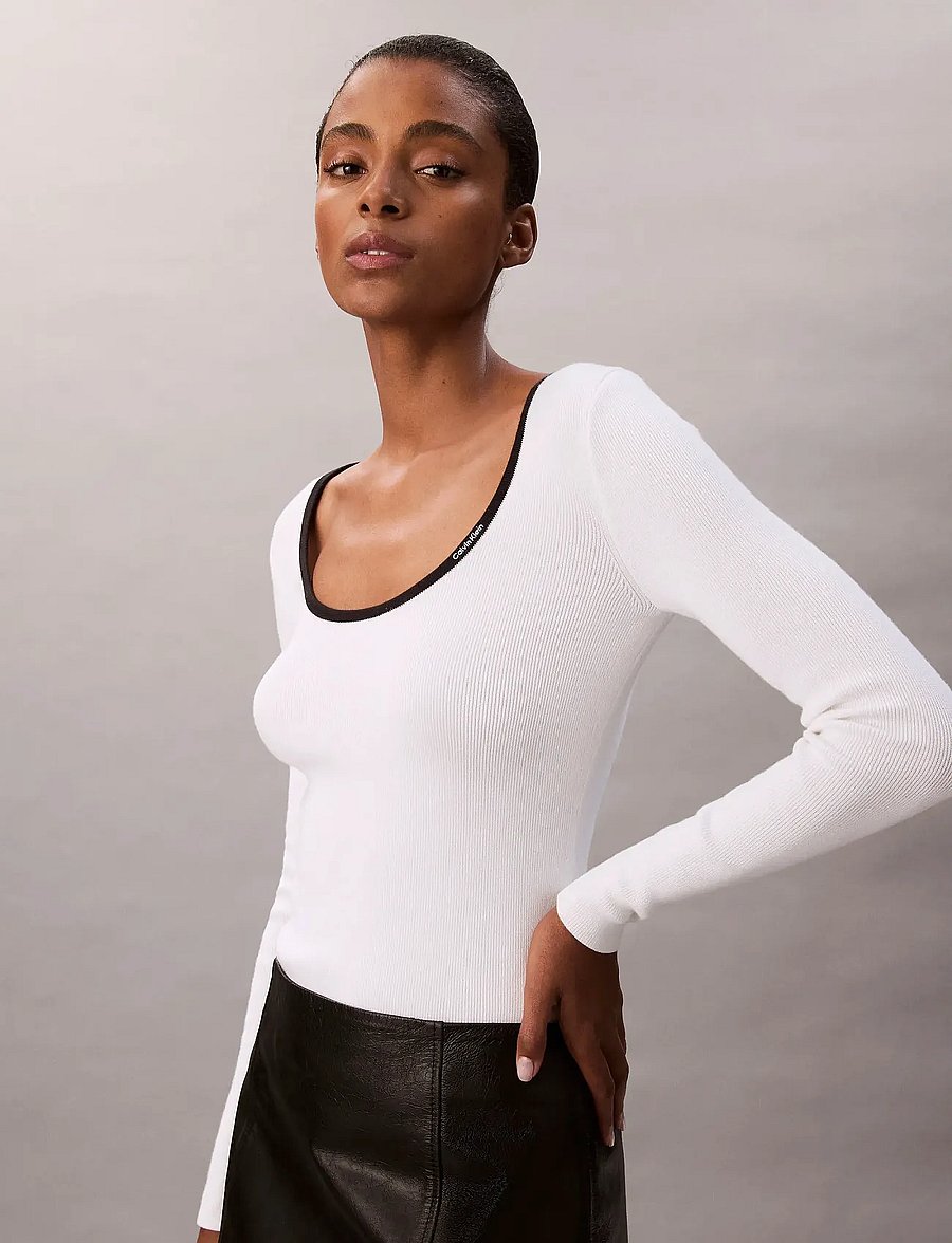 Calvin Klein Jeans - LS Color Blocked Cotton Sweater - långärmade toppar - black - 4