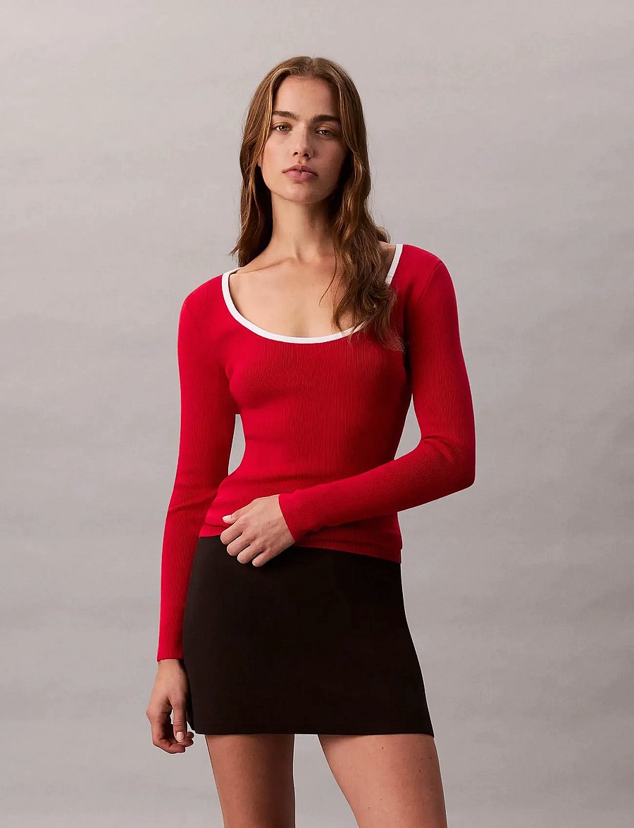 Calvin Klein Jeans - LS Color Blocked Cotton Sweater - langærmede toppe - brilliant white - 0