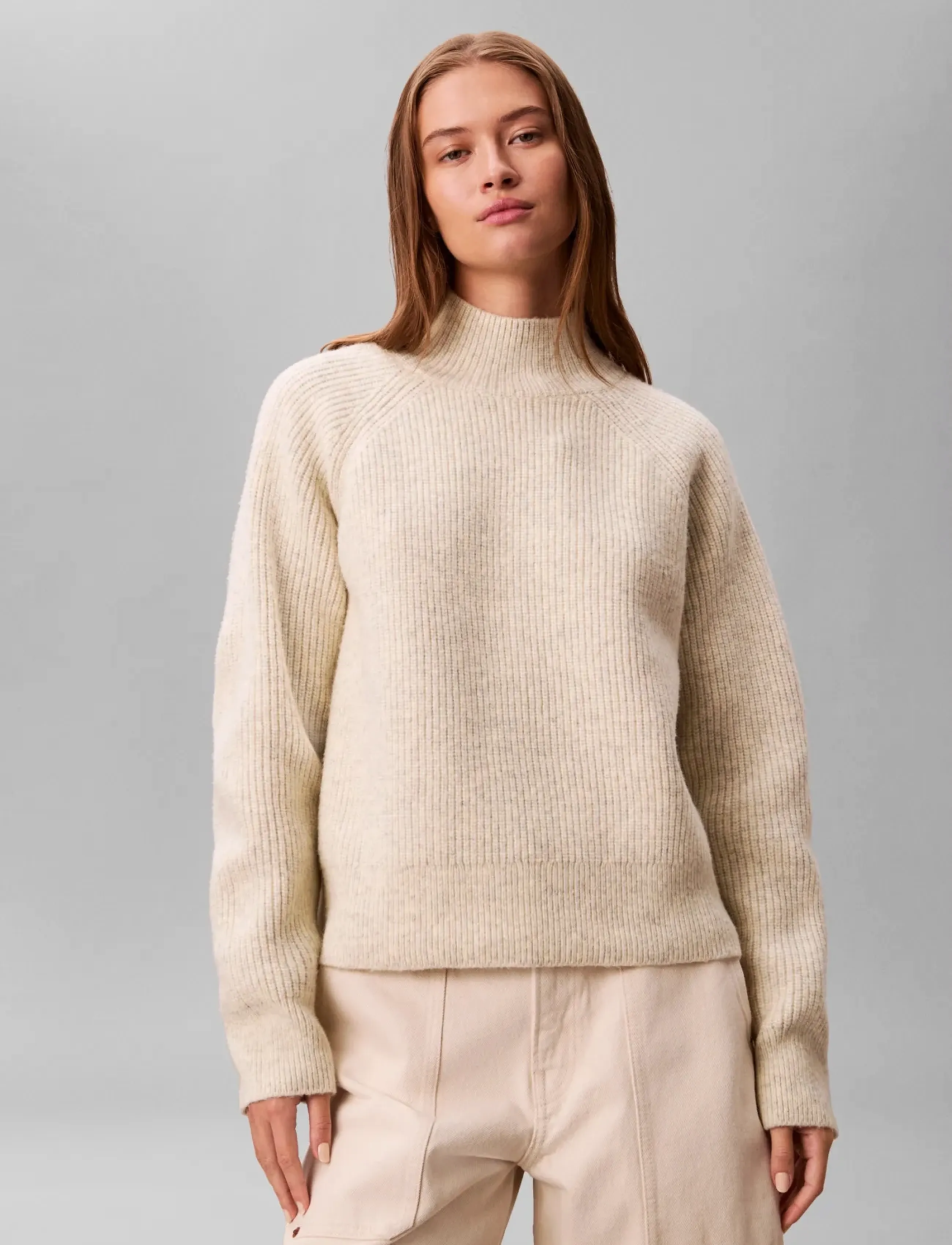 Calvin Klein Jeans Woolen Stitch Pullover, XS, Knitwear, Creme - Turtleneck, Frauen