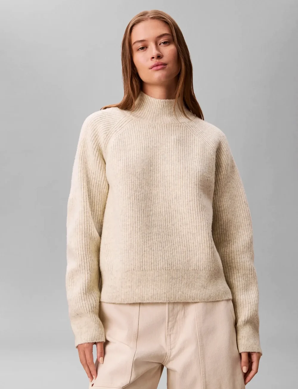 Calvin Klein Jeans - Woolen Stitch Pullover - kõrge kaelusega kudumid - b01 light grey heather - 0