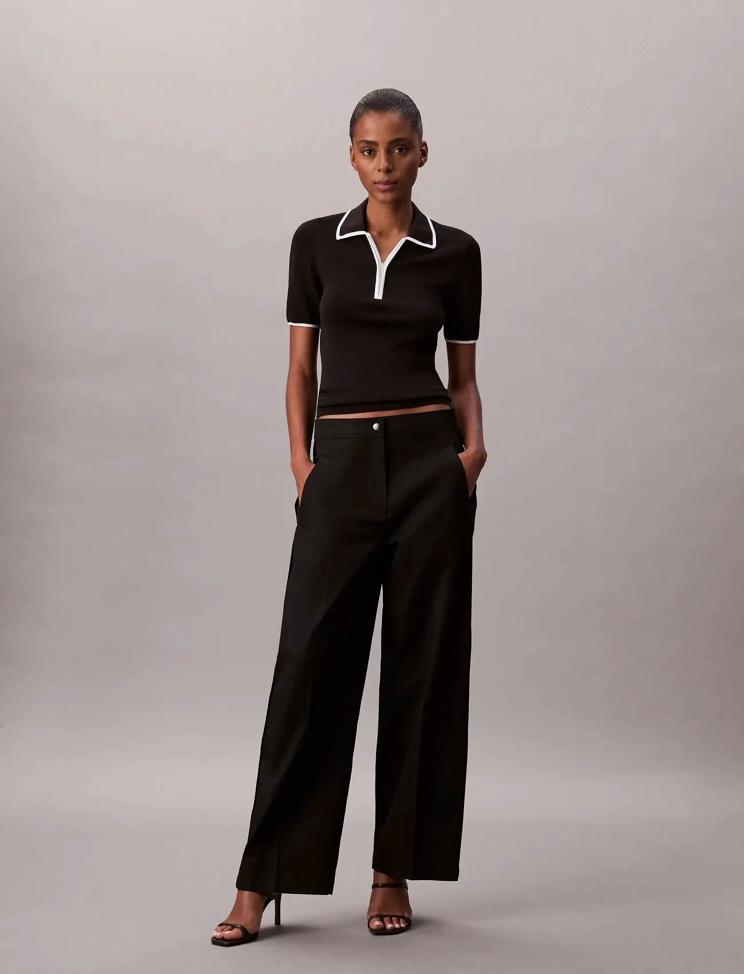 Calvin Klein Jeans Cotton Twill Aop Logo Stripe Pan, 32, Black, Bukser > Brede Ben, Dame