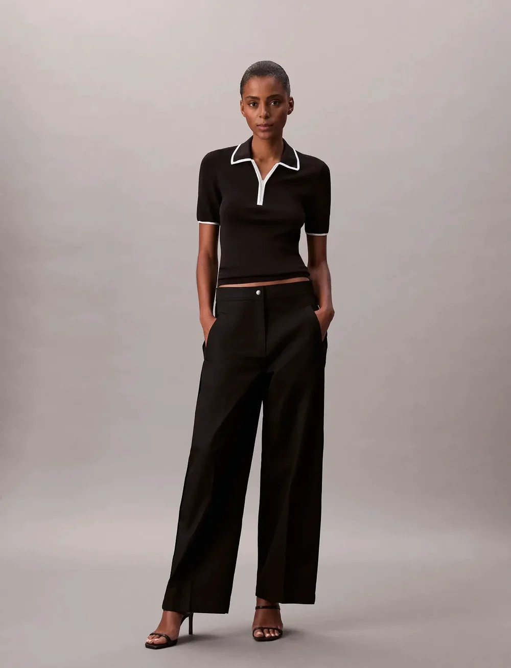 Calvin Klein Jeans - COTTON TWILL AOP LOGO STRIPE PAN - hosen mit weitem bein - black - 0