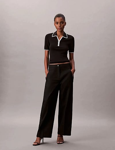Calvin Klein Jeans COTTON TWILL AOP LOGO STRIPE PAN - Laia säärega püksid - BLACK / black