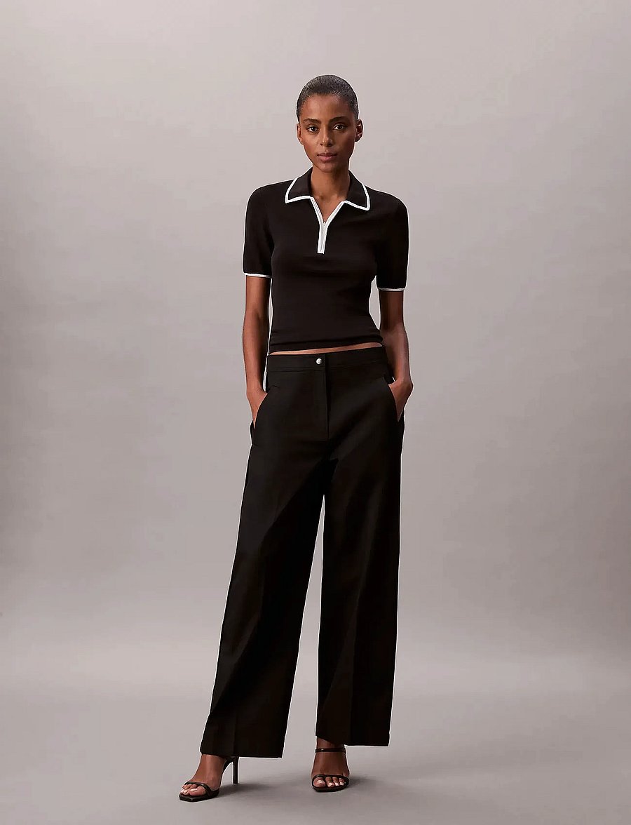 Calvin Klein Jeans - COTTON TWILL AOP LOGO STRIPE PAN - hosen mit weitem bein - black - 0