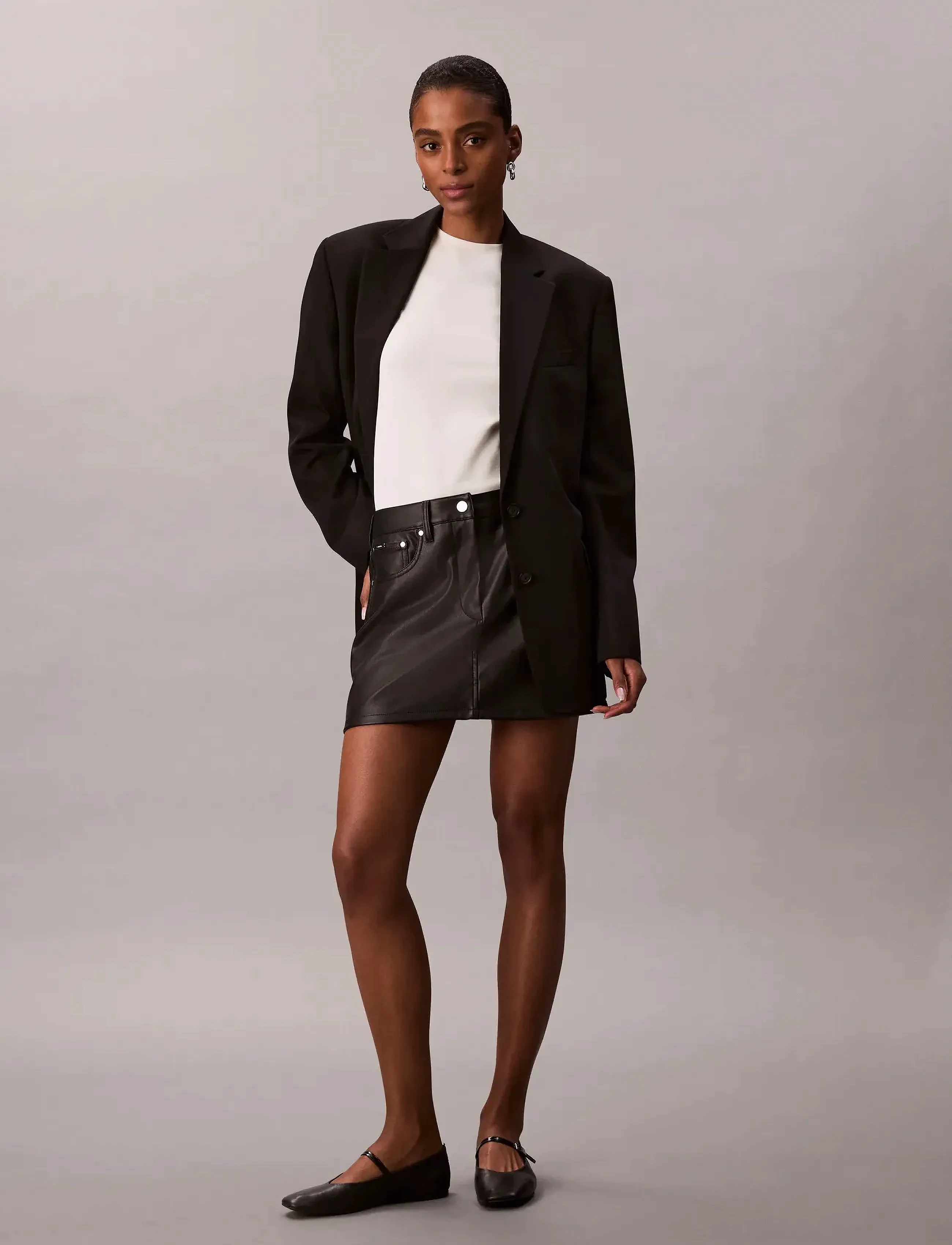 Calvin Klein Jeans Faux Leather 5Pkt Mini Skirt, Kvinder, Kunstlæder Mini Nederdel, Sort, Str: 38