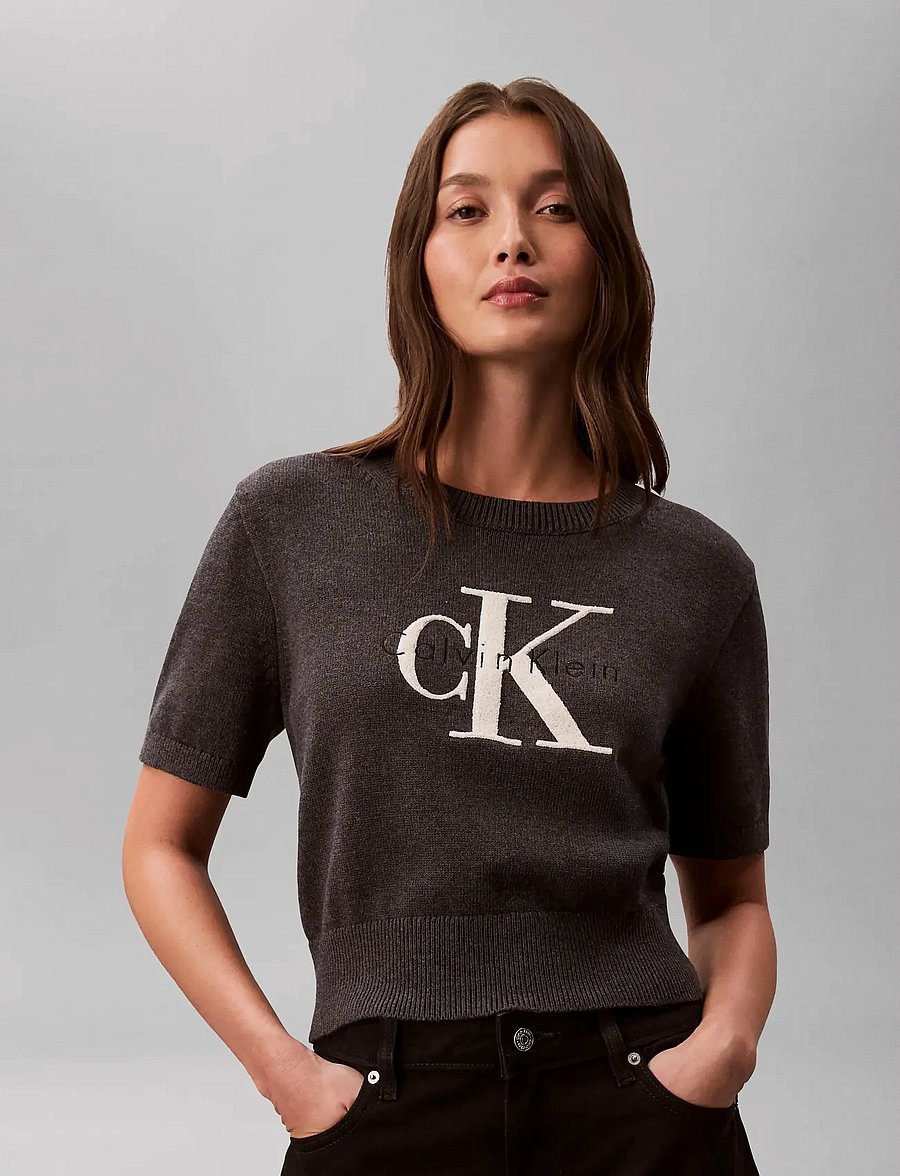 Calvin Klein Jeans - CHUNKY COTTON GRAPHIC VEST - t-shirts - b85 charcoal heather - 0