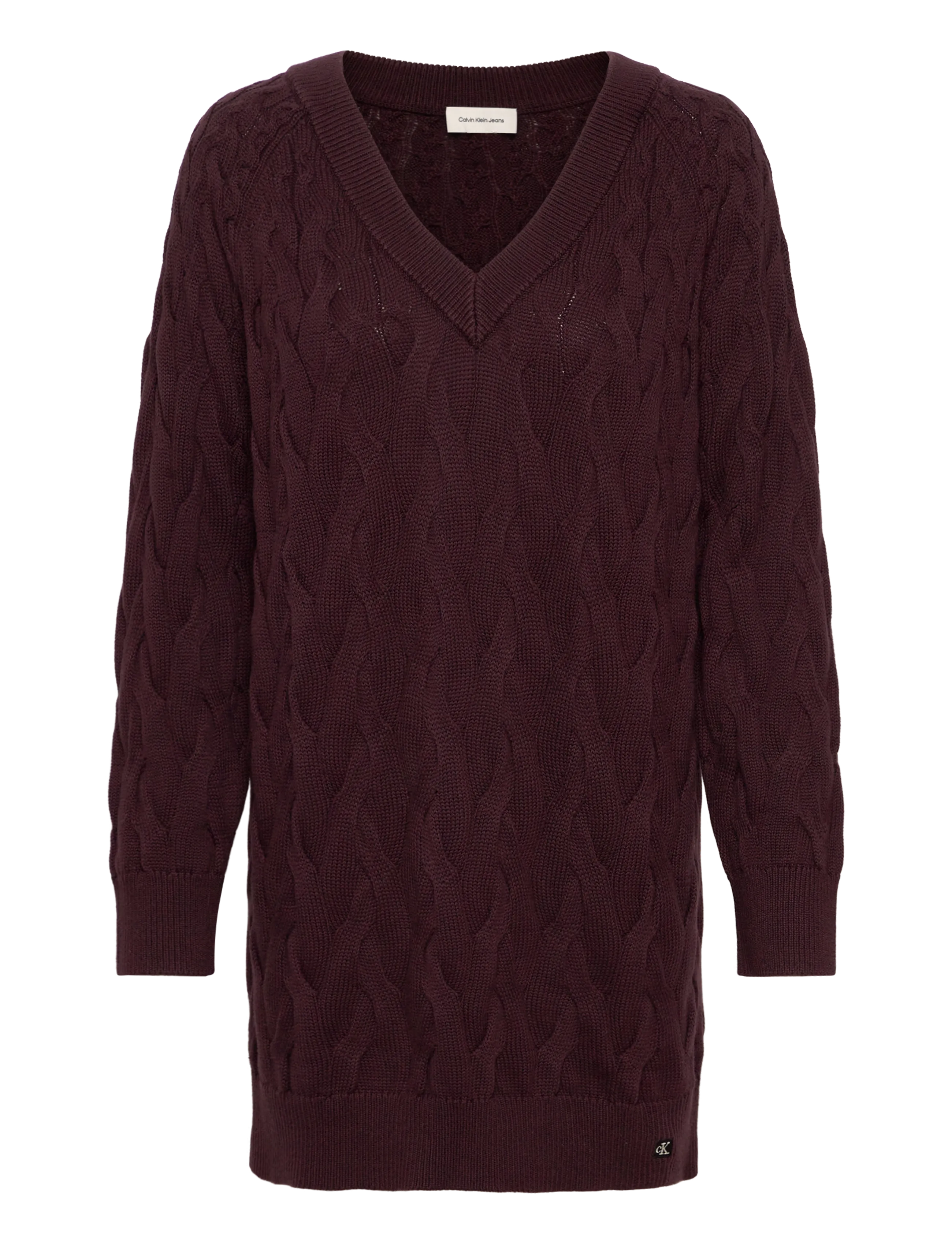 CALVIN KLEIN JEANS Baumwolle Cable Tunika Kleid Burgundy - S - Damen