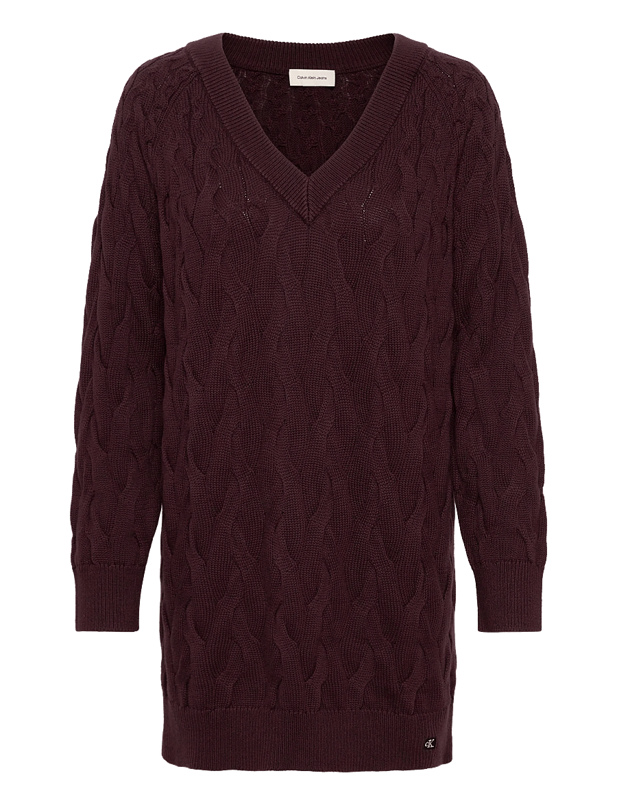 Calvin Klein Jeans - COTTON CABLE TUNIC DRESS - knitted dresses - mocha brown - 1