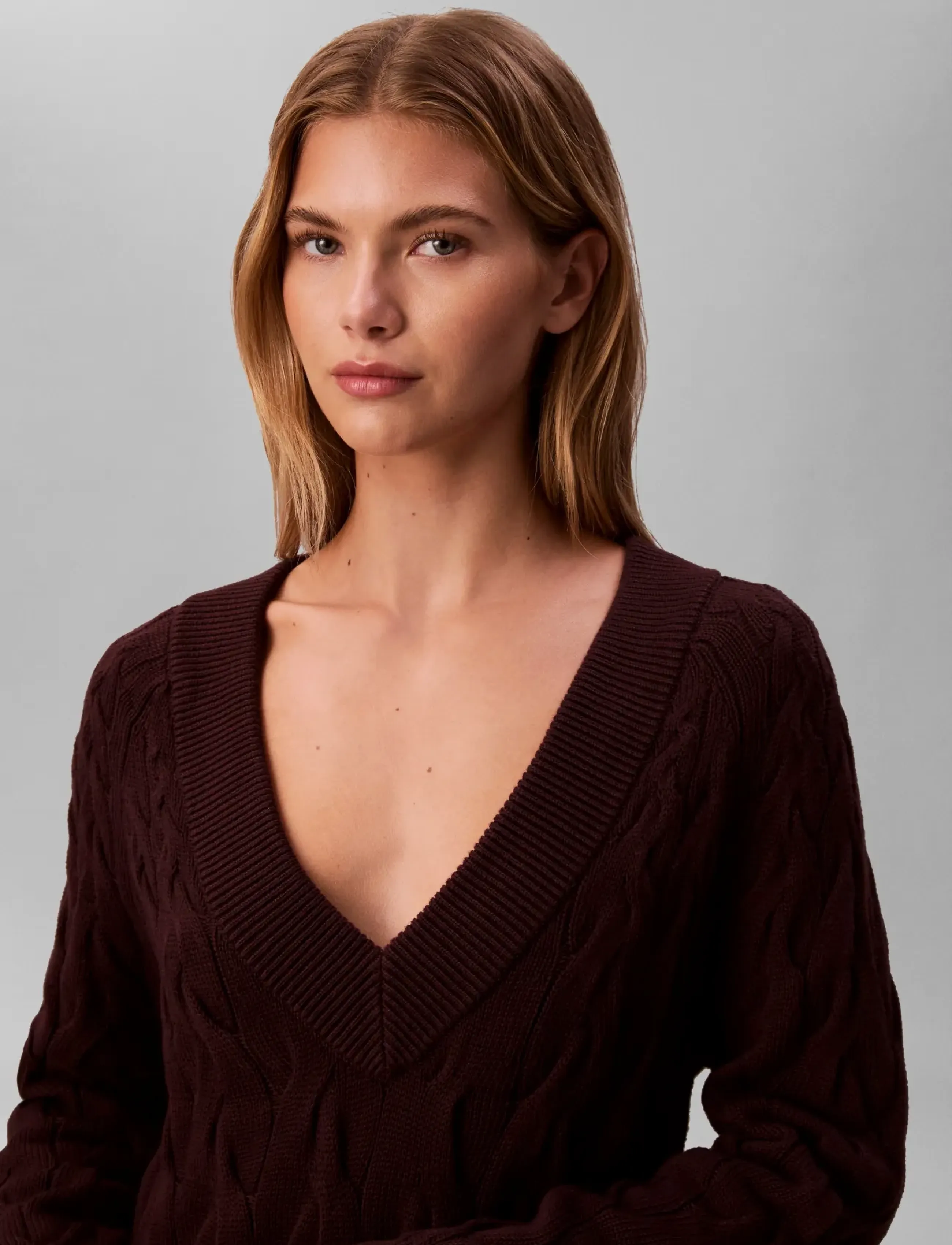 Calvin Klein Jeans - COTTON CABLE  TUNIC DRESS - strikkjoler - mocha brown - 3