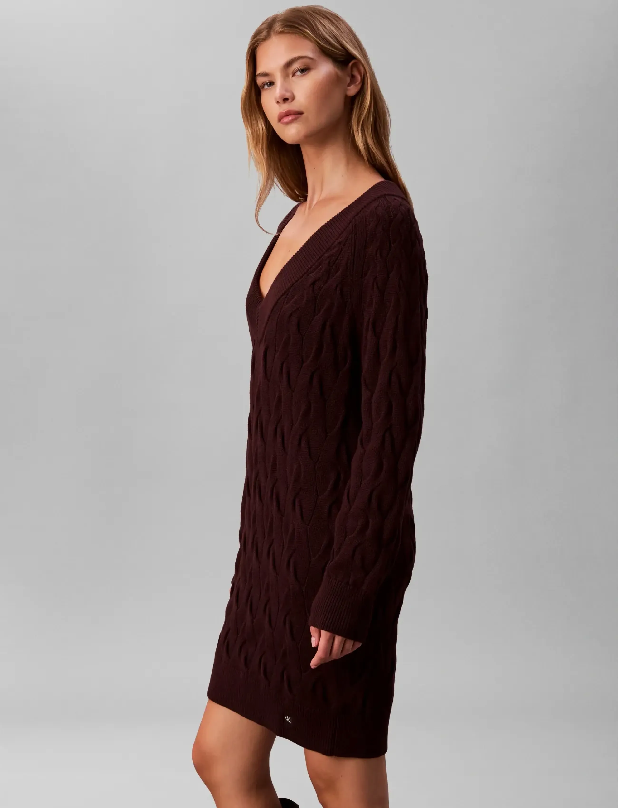 Calvin Klein Jeans - COTTON CABLE  TUNIC DRESS - strikkjoler - mocha brown - 5