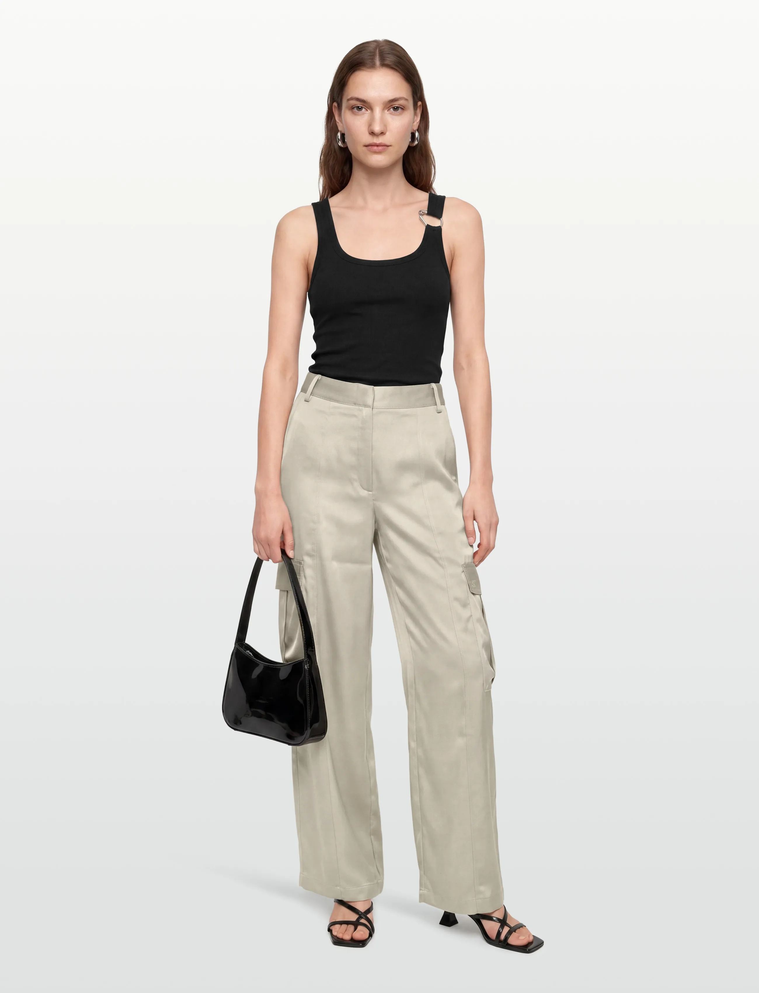 Calvin Klein Jeans SATIN CARGO PANT - Suorat housut - ANCIENT MARBLE / beige