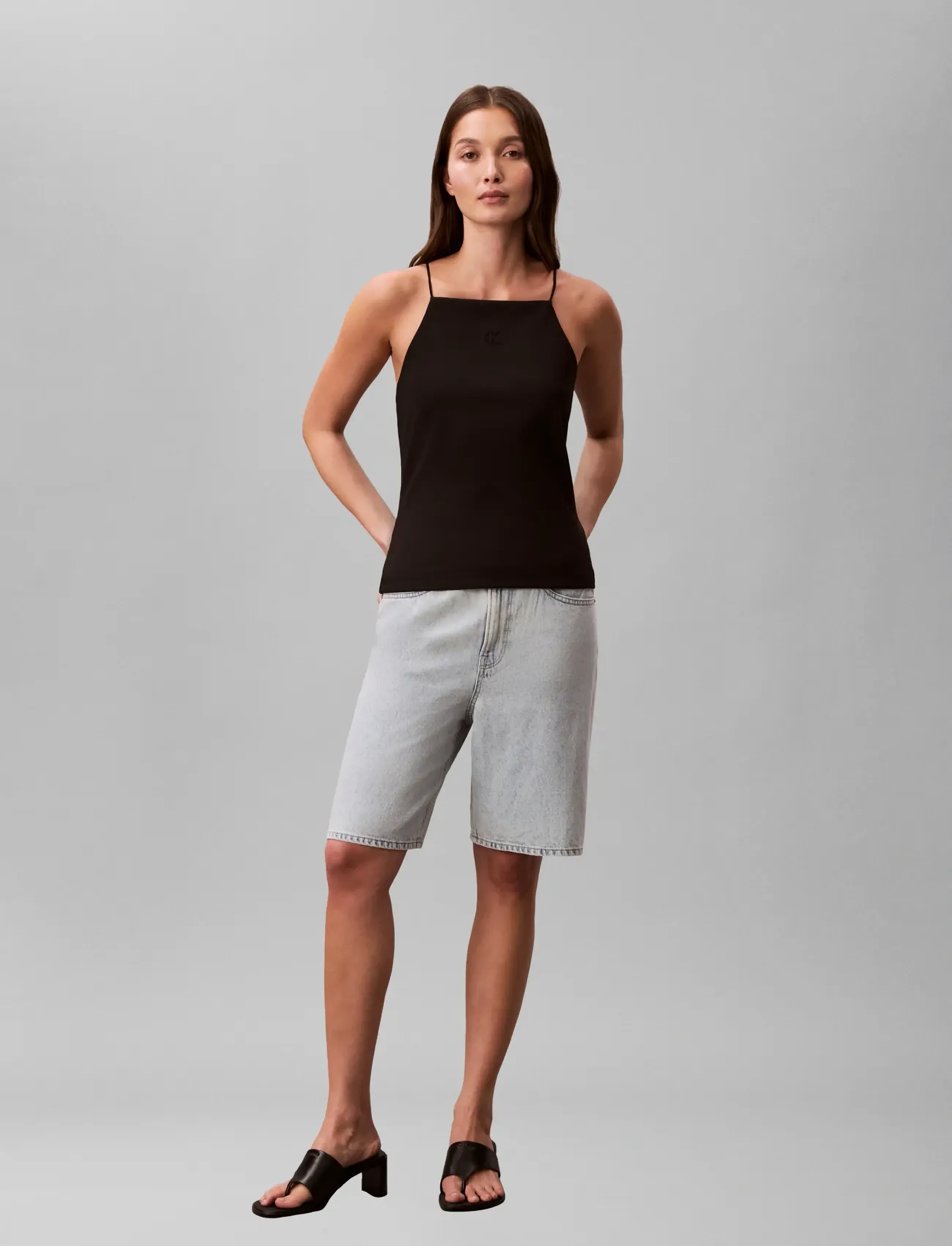 Calvin Klein Jeans Sl Ponte Monogram Cami, Kvinder, Cami Top, Sort, Str: S