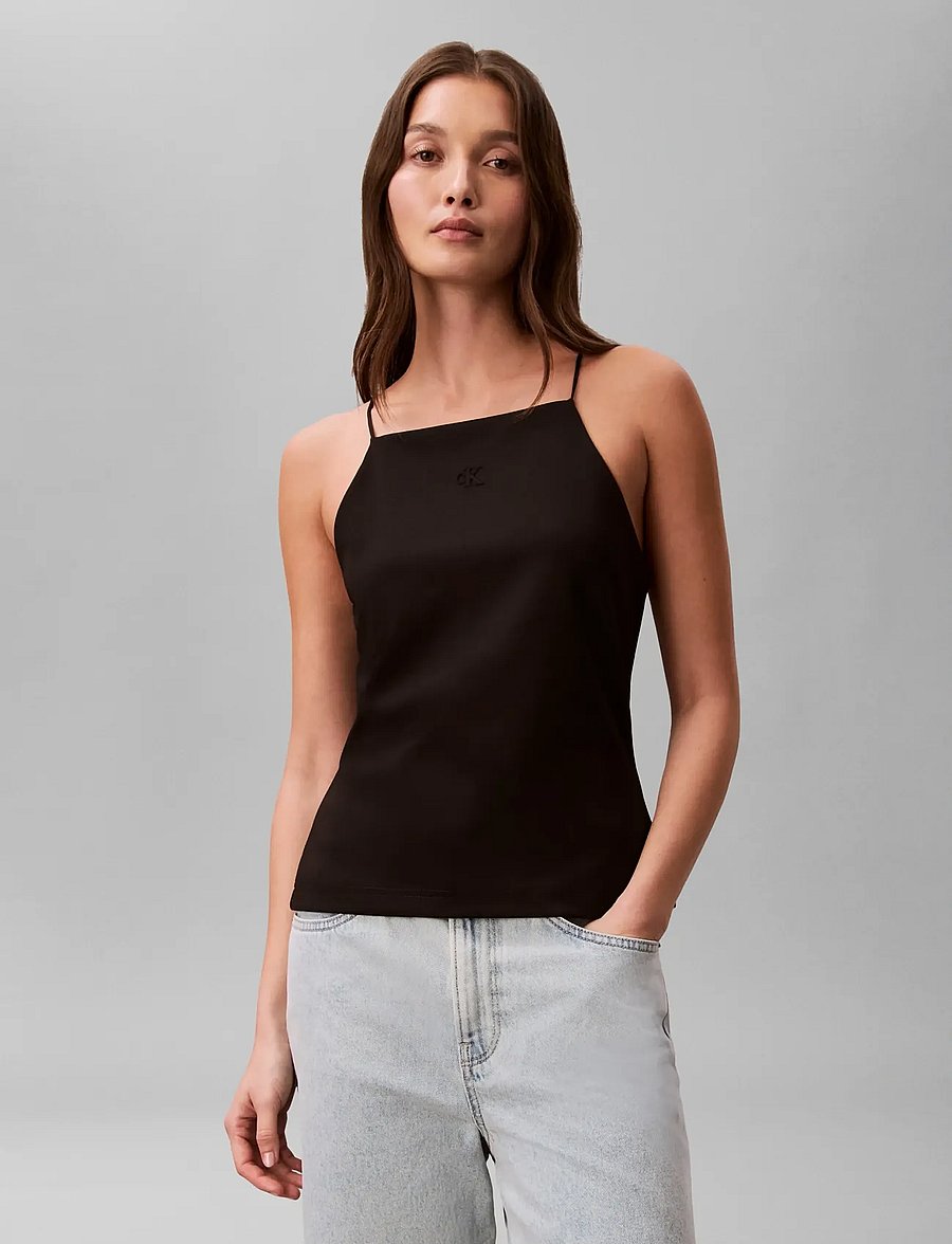 Calvin Klein Jeans - SL PONTE MONOGRAM CAMI - varrukateta topid - black - 3