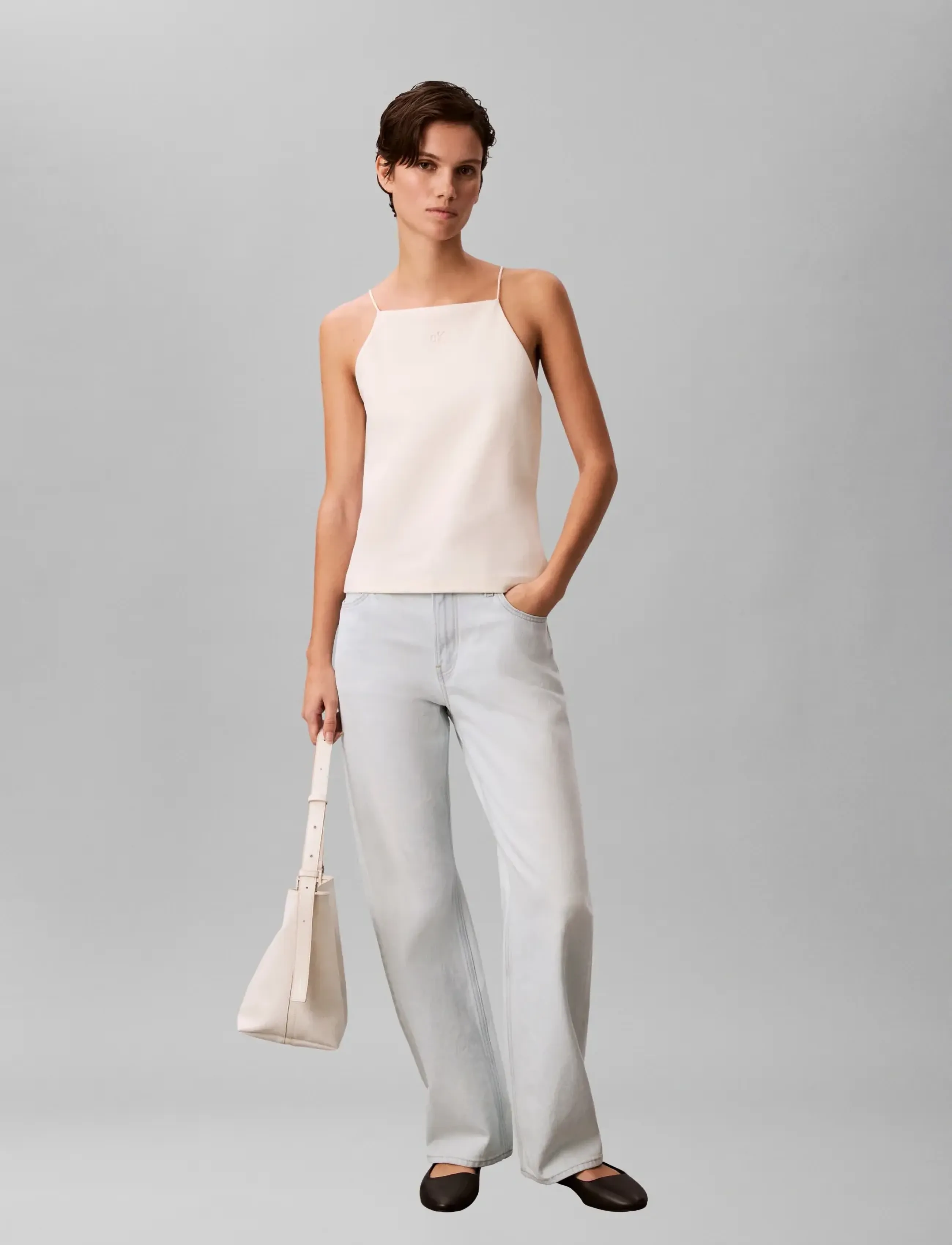 Calvin Klein Jeans Sl Ponte Monogram Cami, Kvinder, Cami Top, Cream, Str: XL