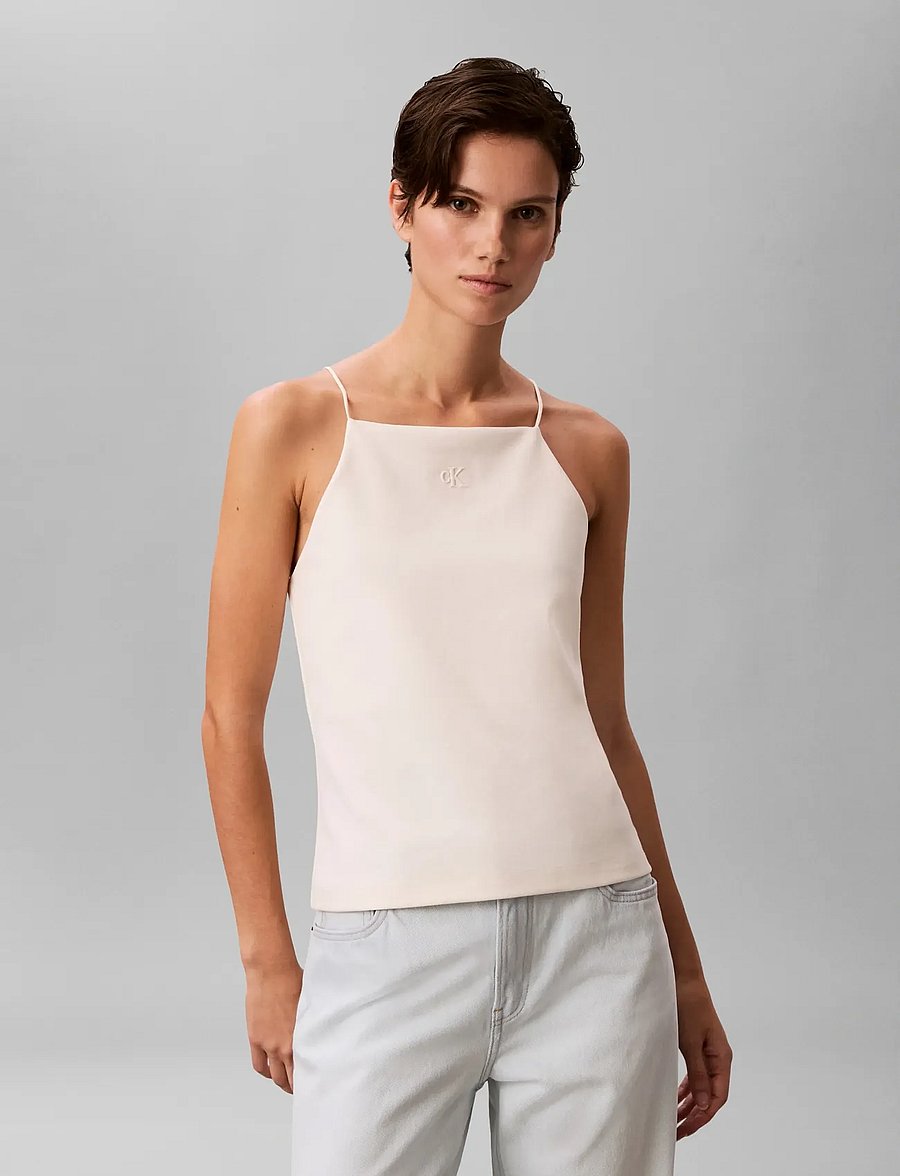 Calvin Klein Jeans - SL PONTE MONOGRAM CAMI - varrukateta topid - tofu - 3