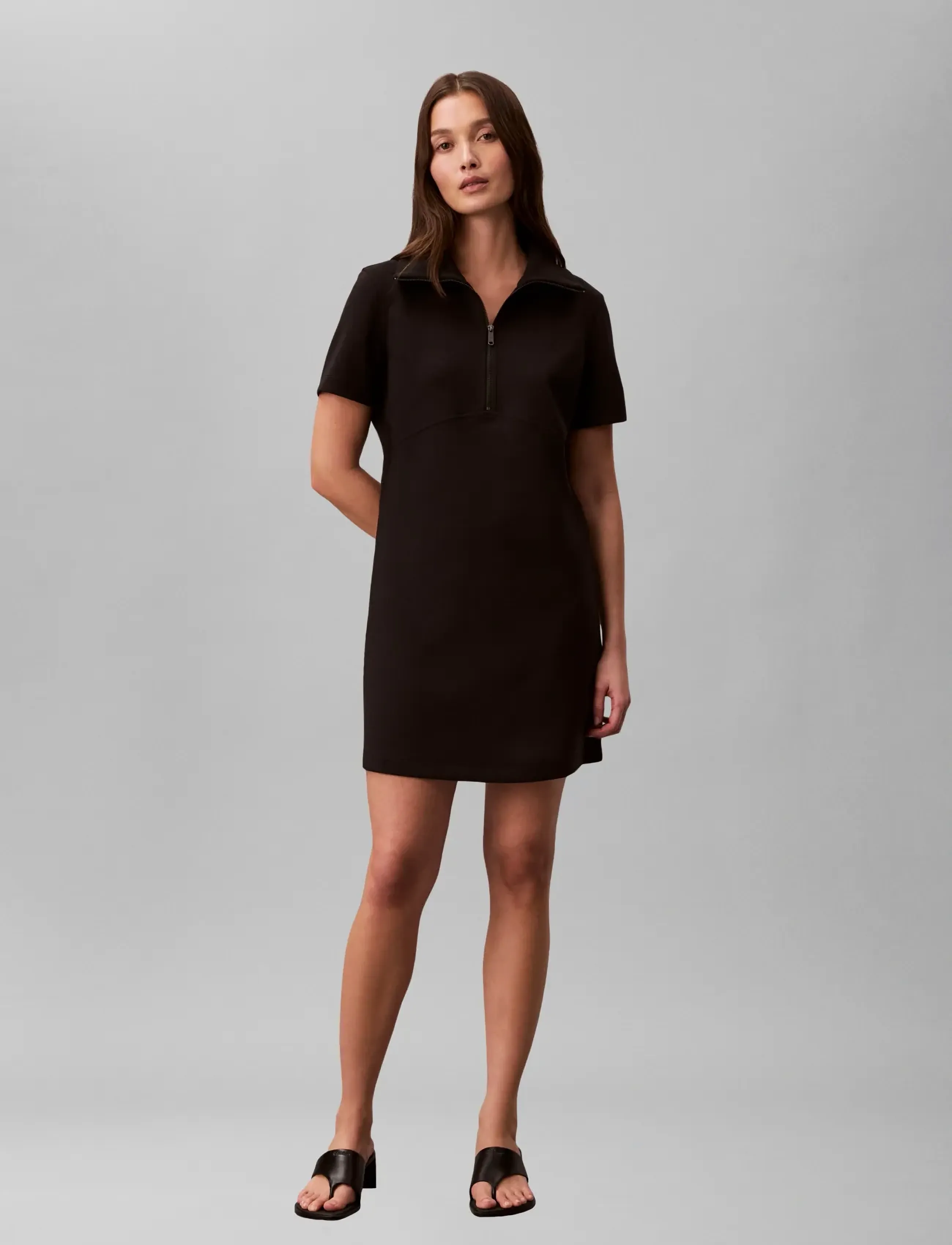 Calvin Klein Jeans SS SPACER MIXED MEDIA RIB MOCK N - Korta klänningar - BLACK / black