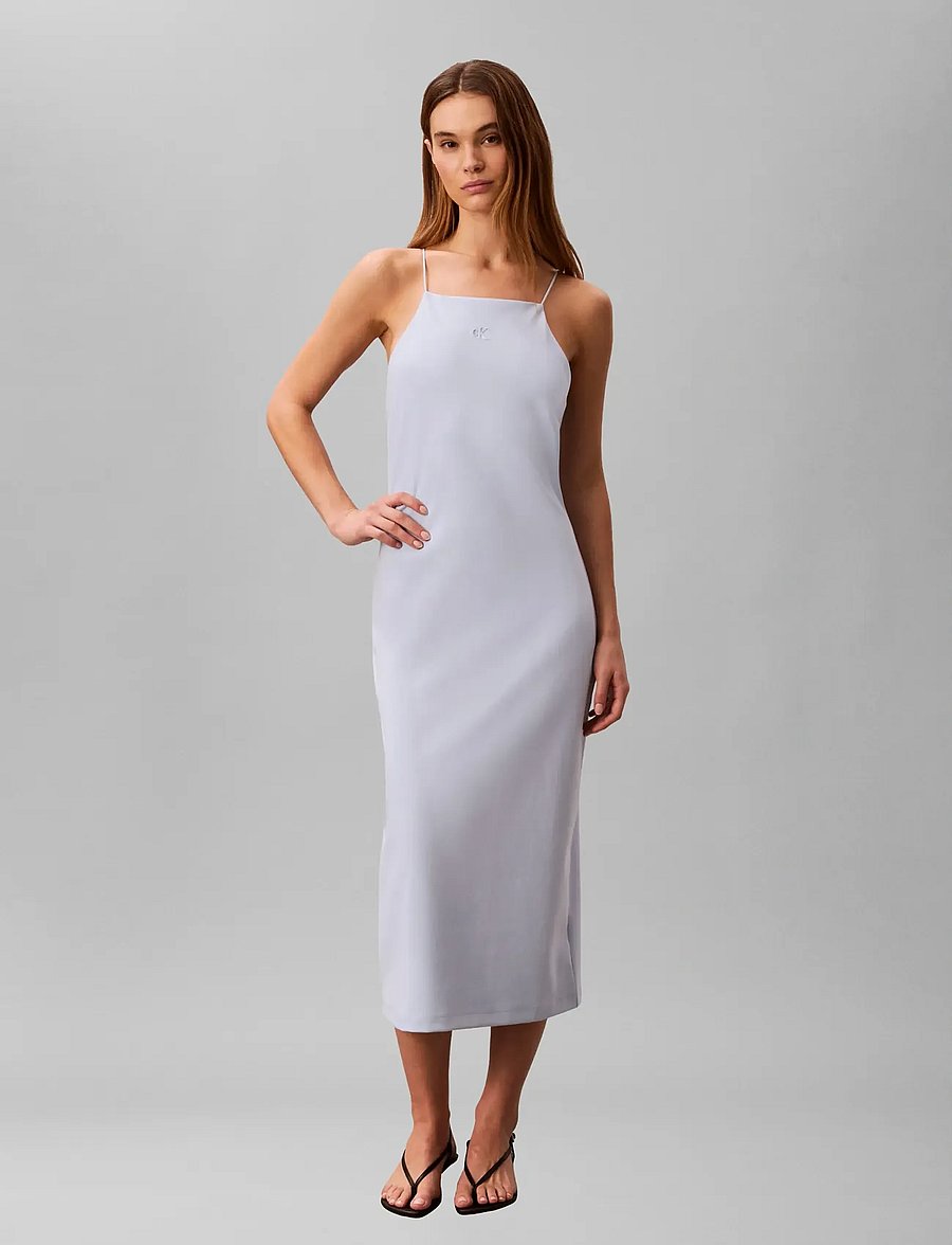 Calvin Klein Jeans - SL PONTE MONOGRAM CAMI DRESS - hlýrakjólar - breezy blue - 0