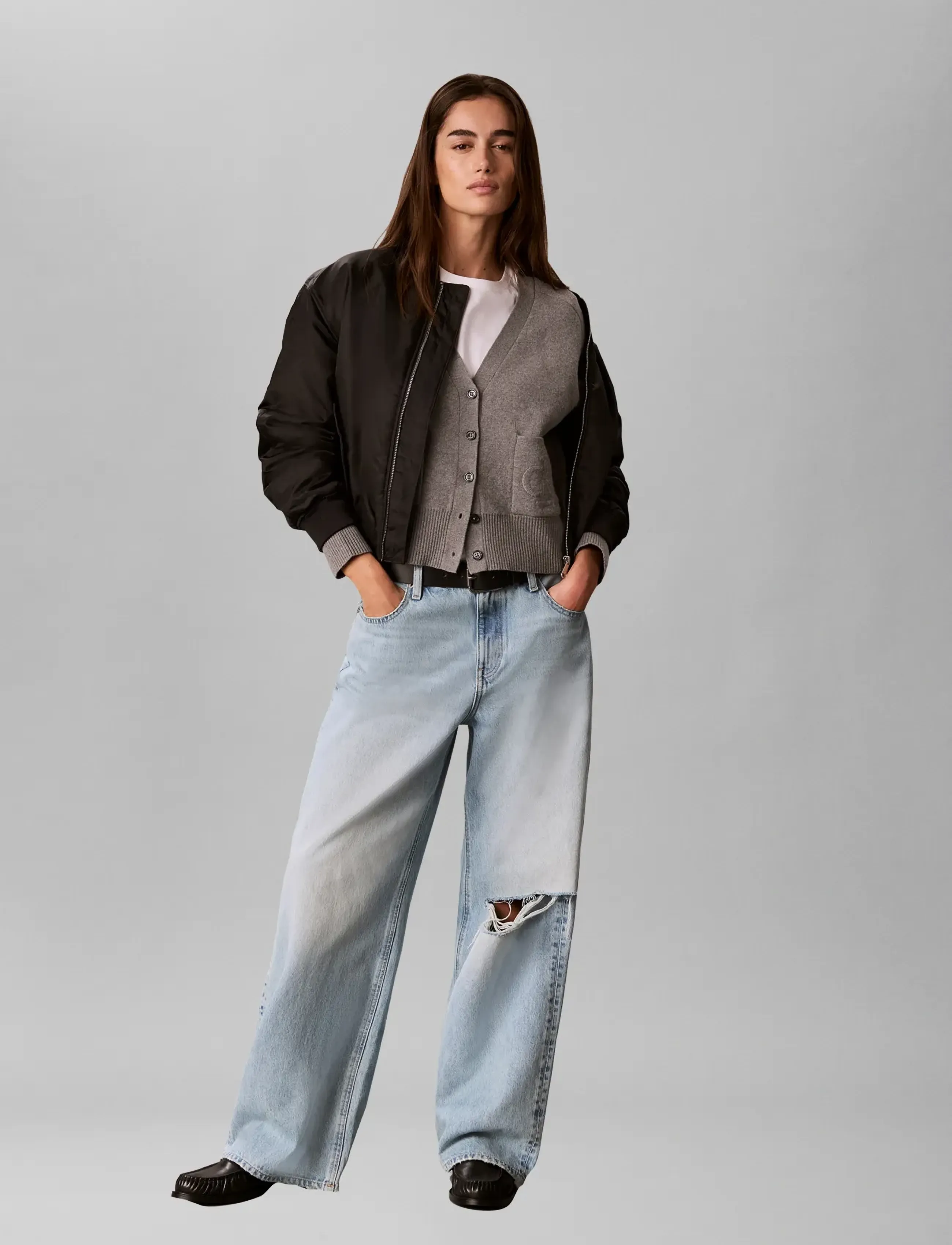 Calvin Klein Jeans WOOL COTTON RAGLAN CARDIGAN - Stickat - B30 GREY HEATHER / grey