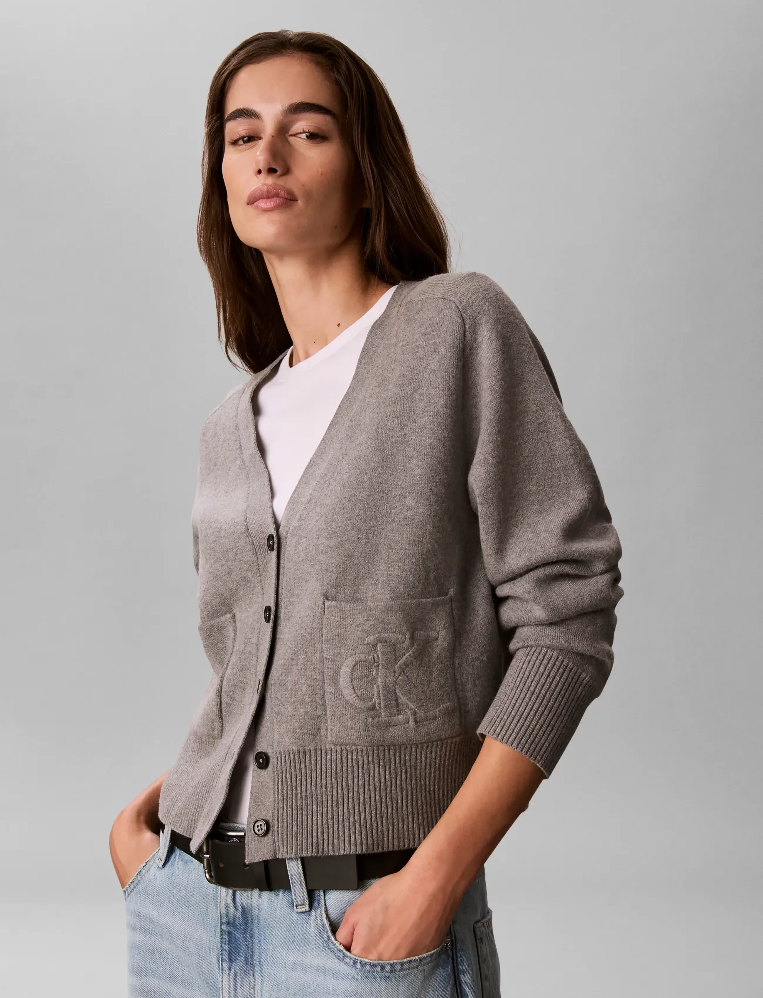 Calvin Klein Jeans - WOOL COTTON RAGLAN CARDIGAN - koftor - b30 grey heather - 4
