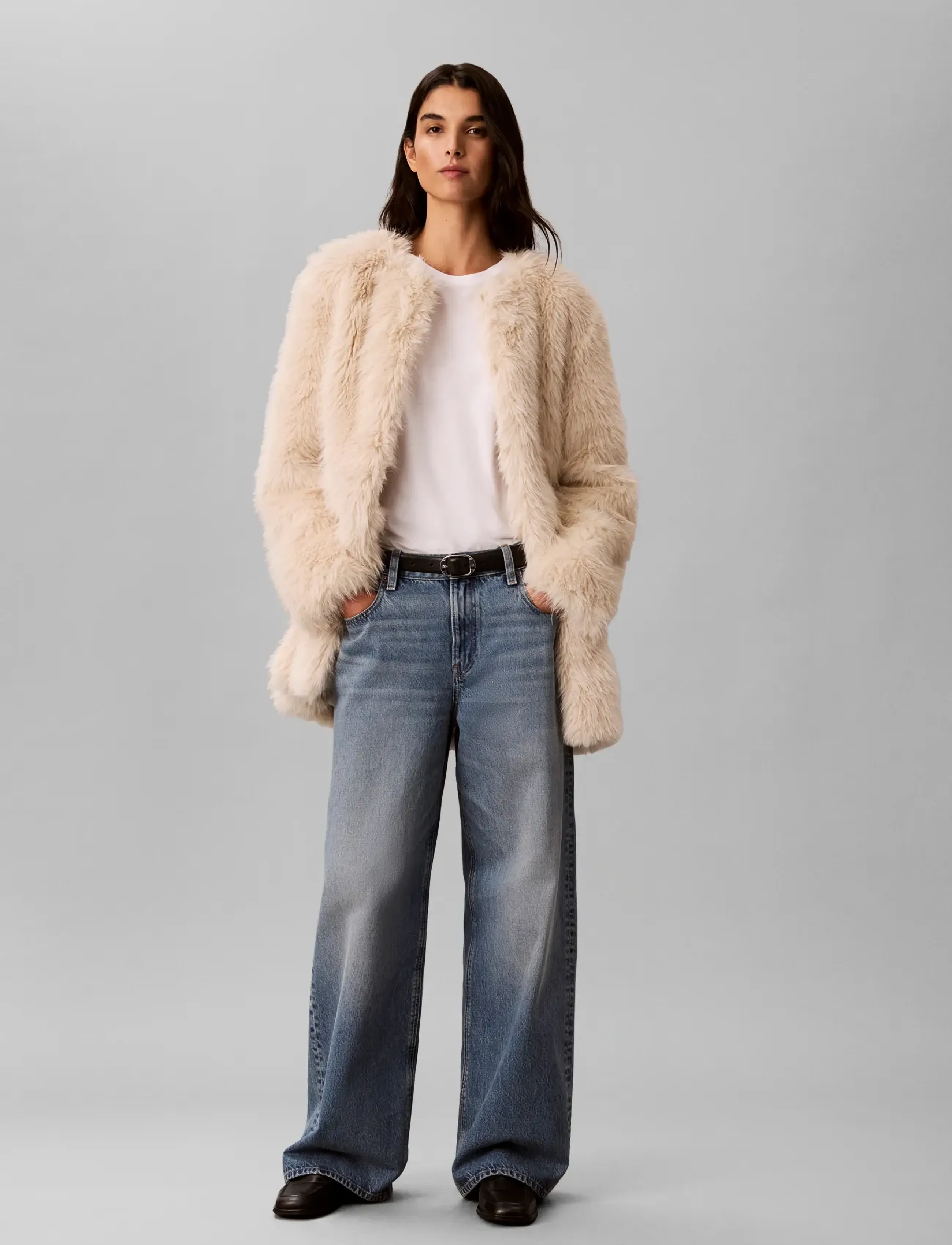 Calvin Klein Jeans FAUX FUR MID LENGTH COAT - Calvin Klein Jeans - TURTLEDOVE AS HEADER / cream