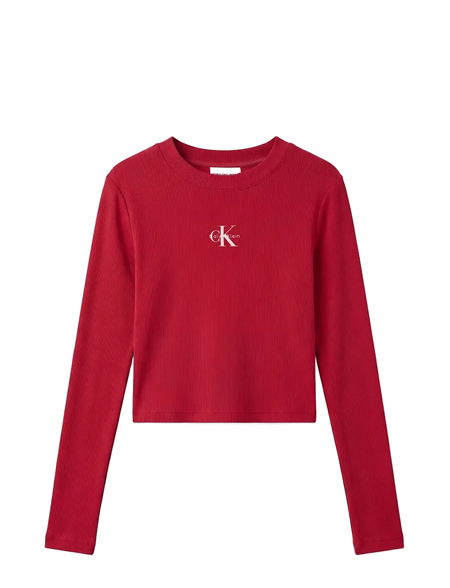 Calvin Klein Jeans - LS MONOLOGO BABY TEE - långärmade toppar - rio red - 1
