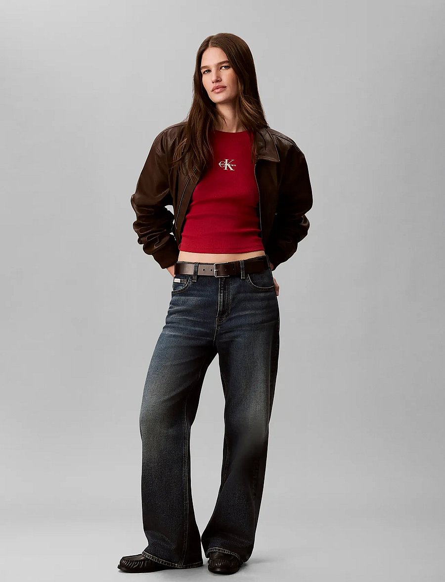 Calvin Klein Jeans - LS MONOLOGO BABY TEE - långärmade toppar - rio red - 0