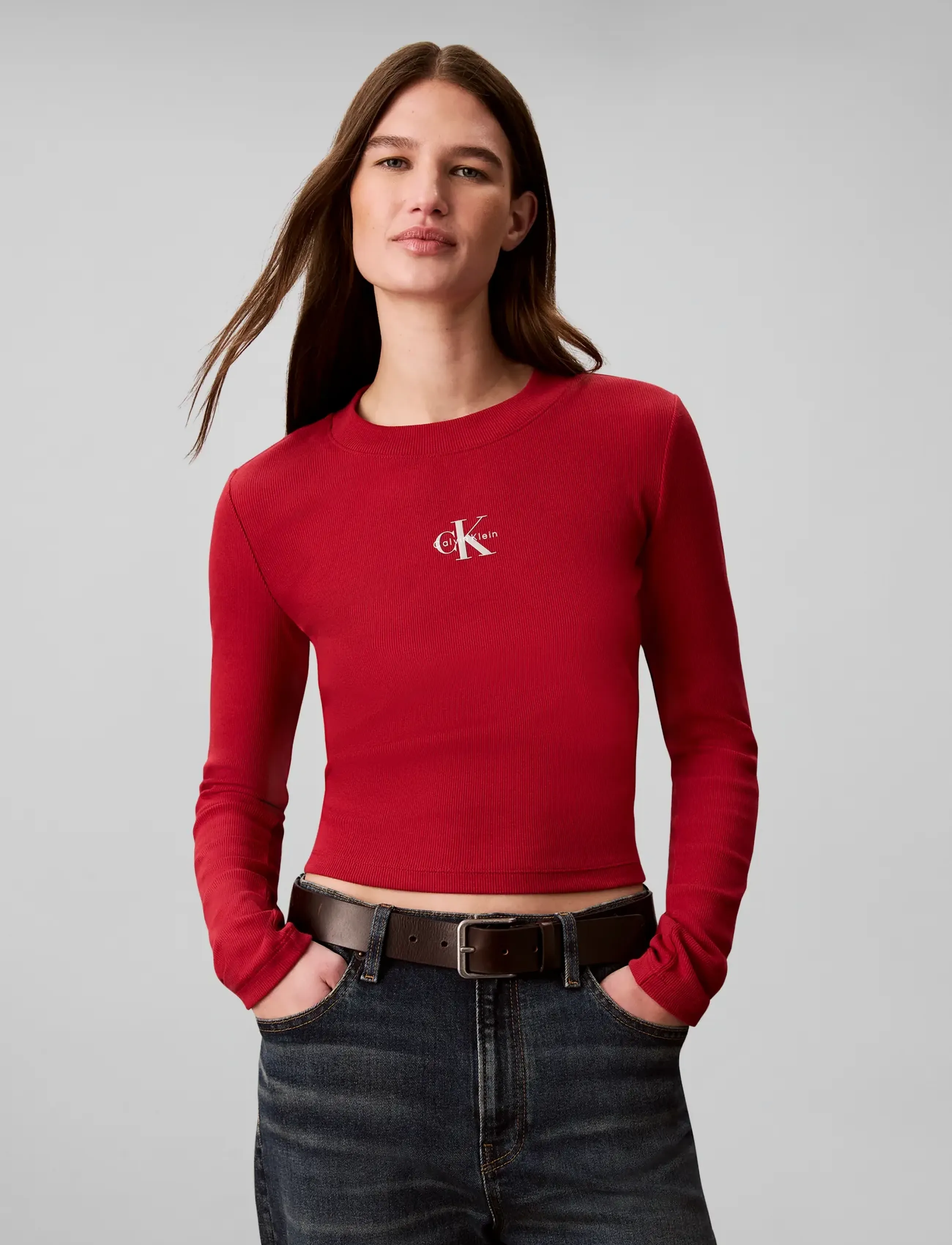 Calvin Klein Jeans - LS MONOLOGO BABY TEE - långärmade toppar - rio red - 3