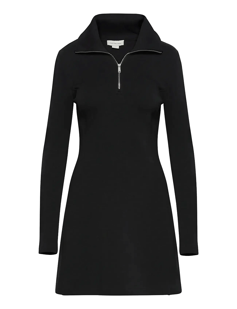 Calvin Klein Jeans - A- SCUBA FIT & FLARE HALF ZIP DR - korte kjoler - black - 1