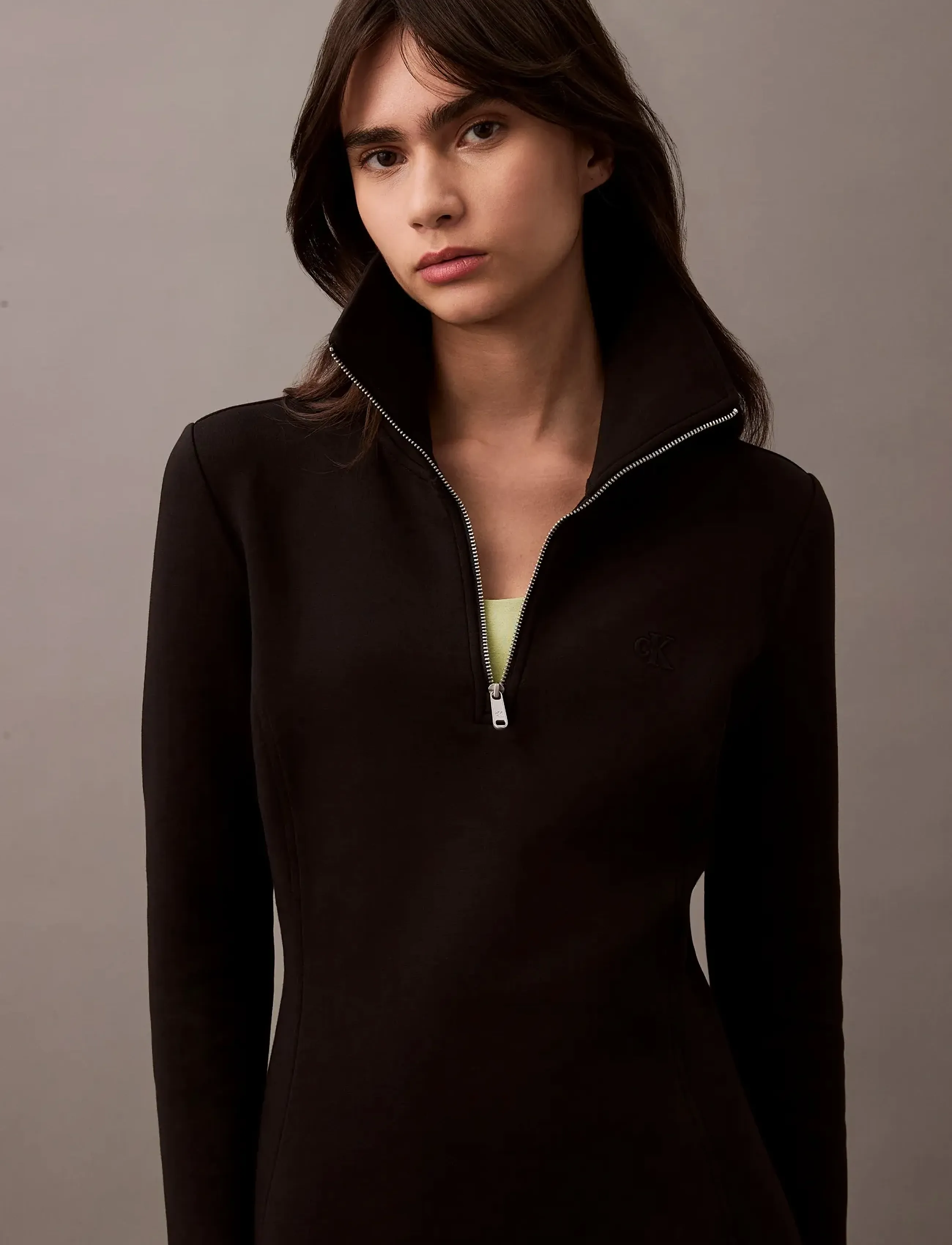 Calvin Klein Jeans - A- SCUBA FIT & FLARE HALF ZIP DR - stuttir kjólar - black - 4