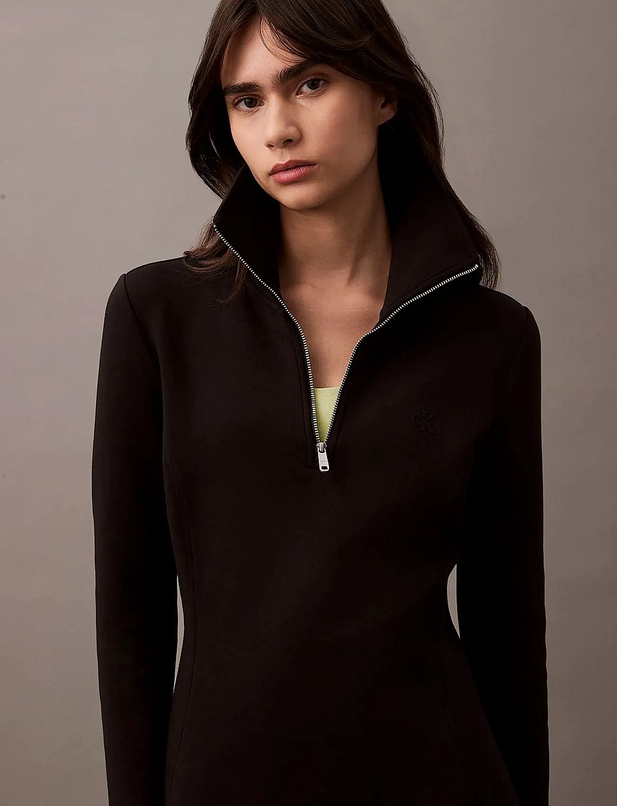 Calvin Klein Jeans - A- SCUBA FIT & FLARE HALF ZIP DR - korte kjoler - black - 4