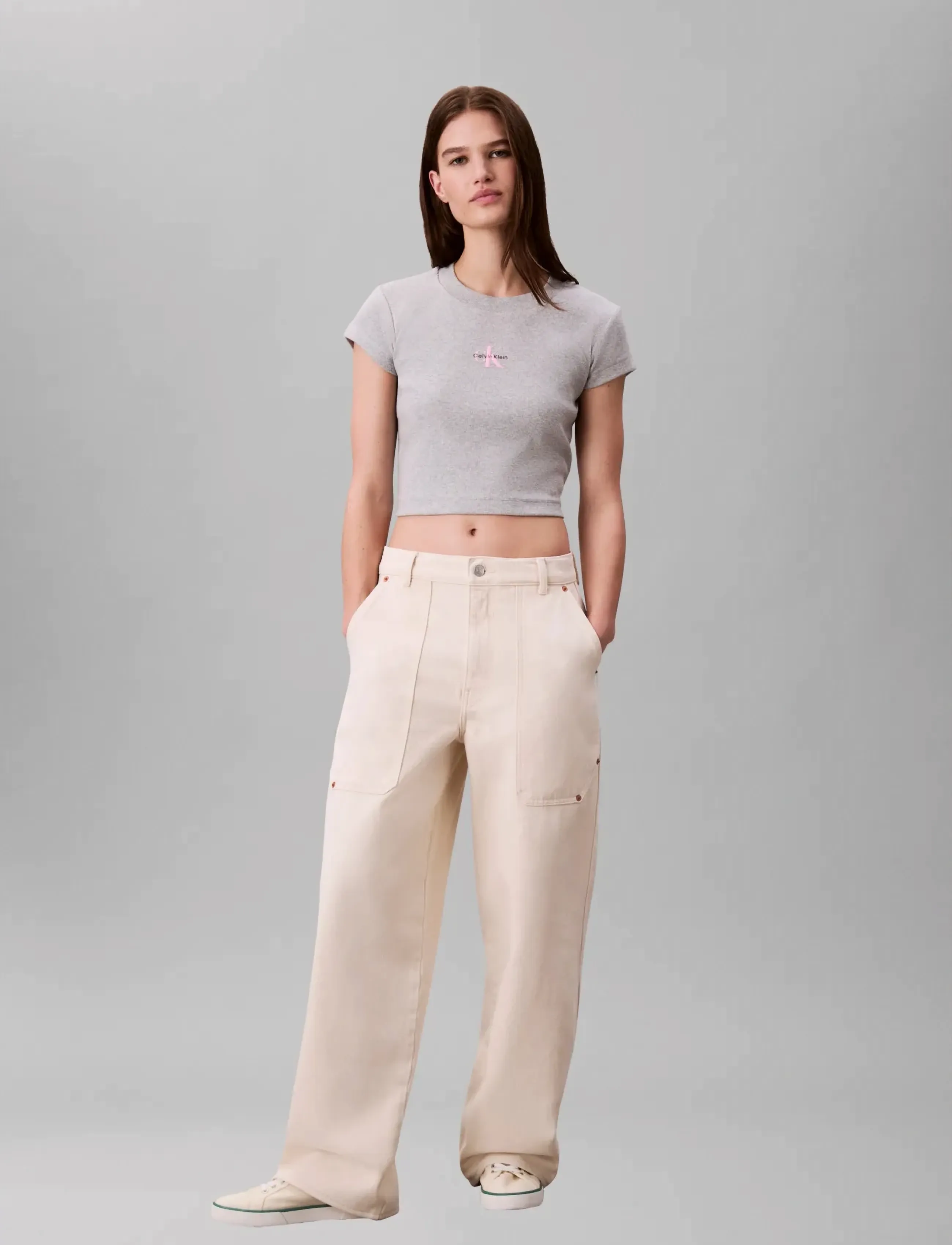 Calvin Klein Jeans MONOGRAM BABY TEE - Crop tops - BC06 GREY HEATHER / grey