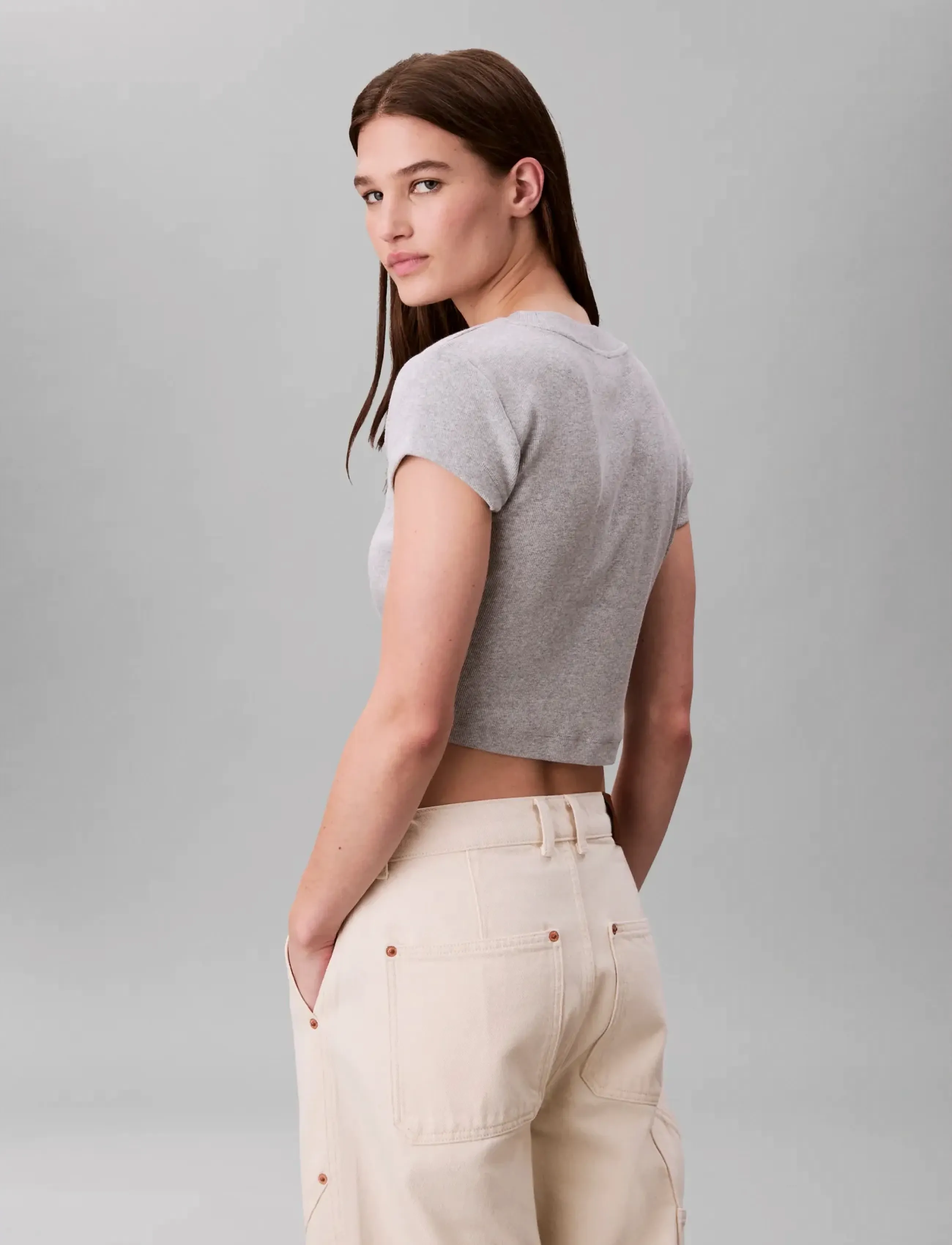 Calvin Klein Jeans - MONOLOGO BABY RIB TEE - nabapluusid - bc06 grey heather - 2