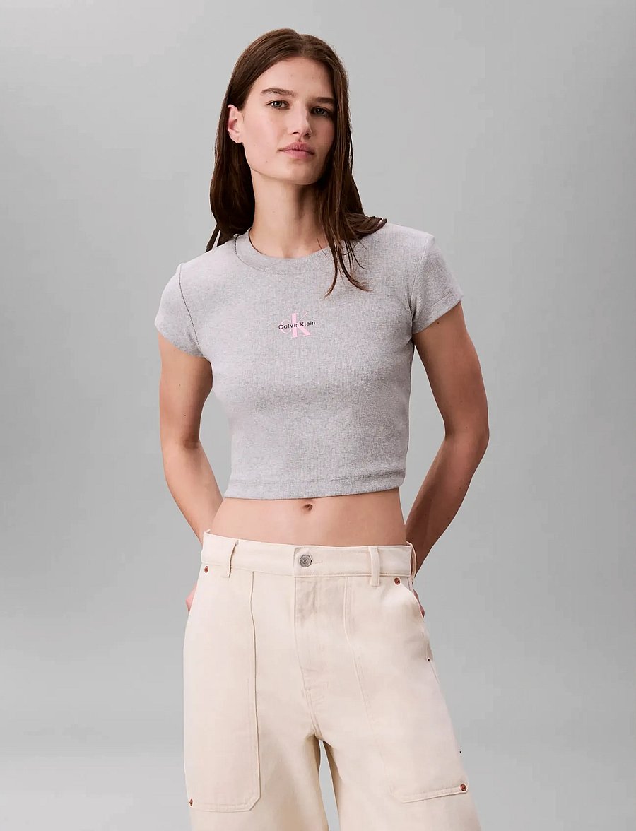 Calvin Klein Jeans - MONOLOGO BABY RIB TEE - Īsi topi - bc06 grey heather - 3
