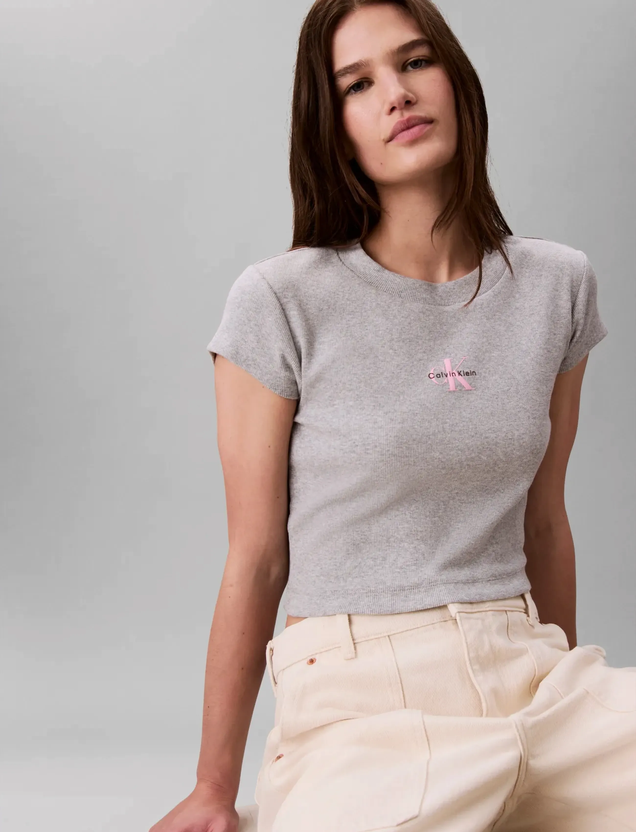 Calvin Klein Jeans - MONOLOGO BABY RIB TEE - nabapluusid - bc06 grey heather - 4