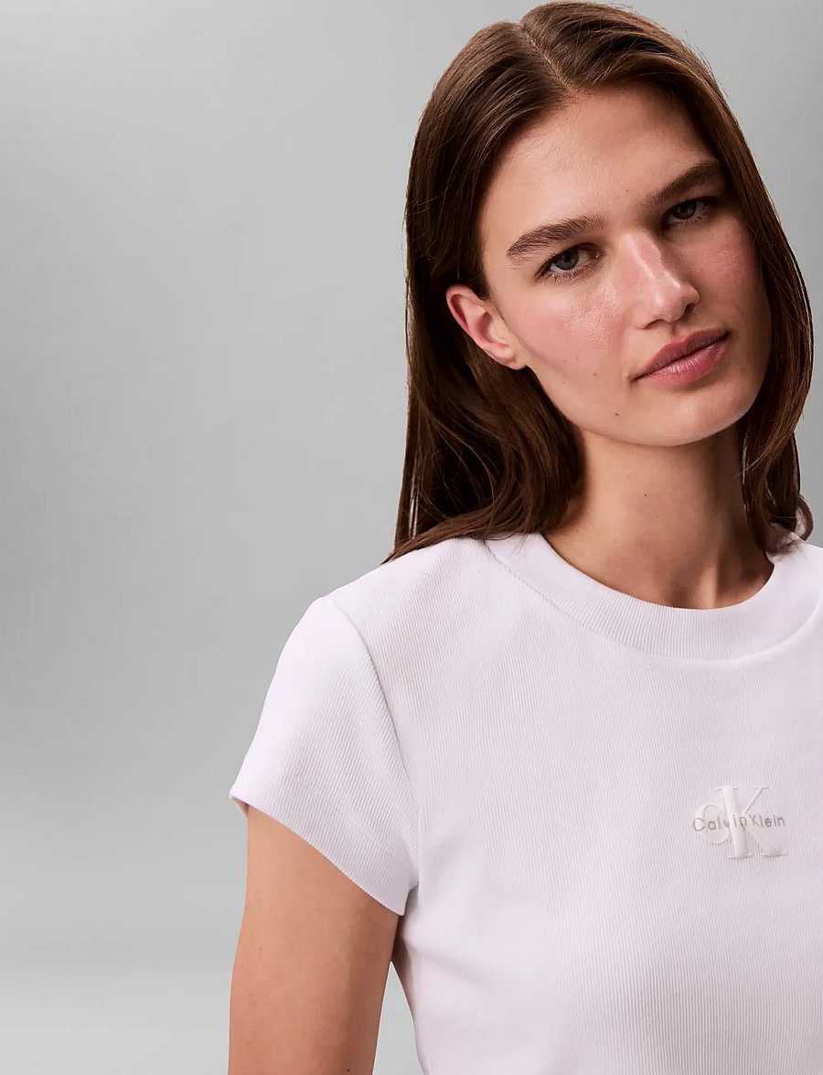 Calvin Klein Jeans - MONOLOGO BABY RIB TEE - crop tops - bright white - 5