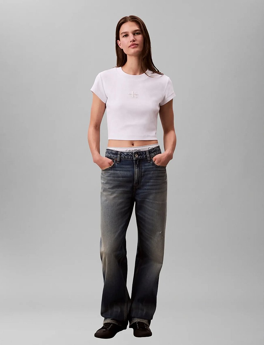 Calvin Klein Jeans - MONOLOGO BABY RIB TEE - crop tops - brilliant white - 0