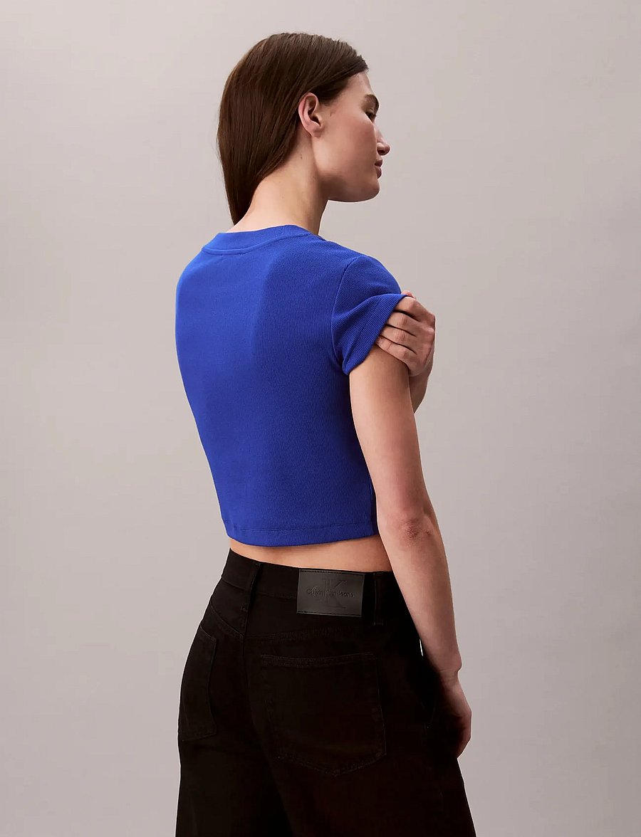 Calvin Klein Jeans - MONOLOGO BABY RIB TEE - crop tops - cobalt - 2