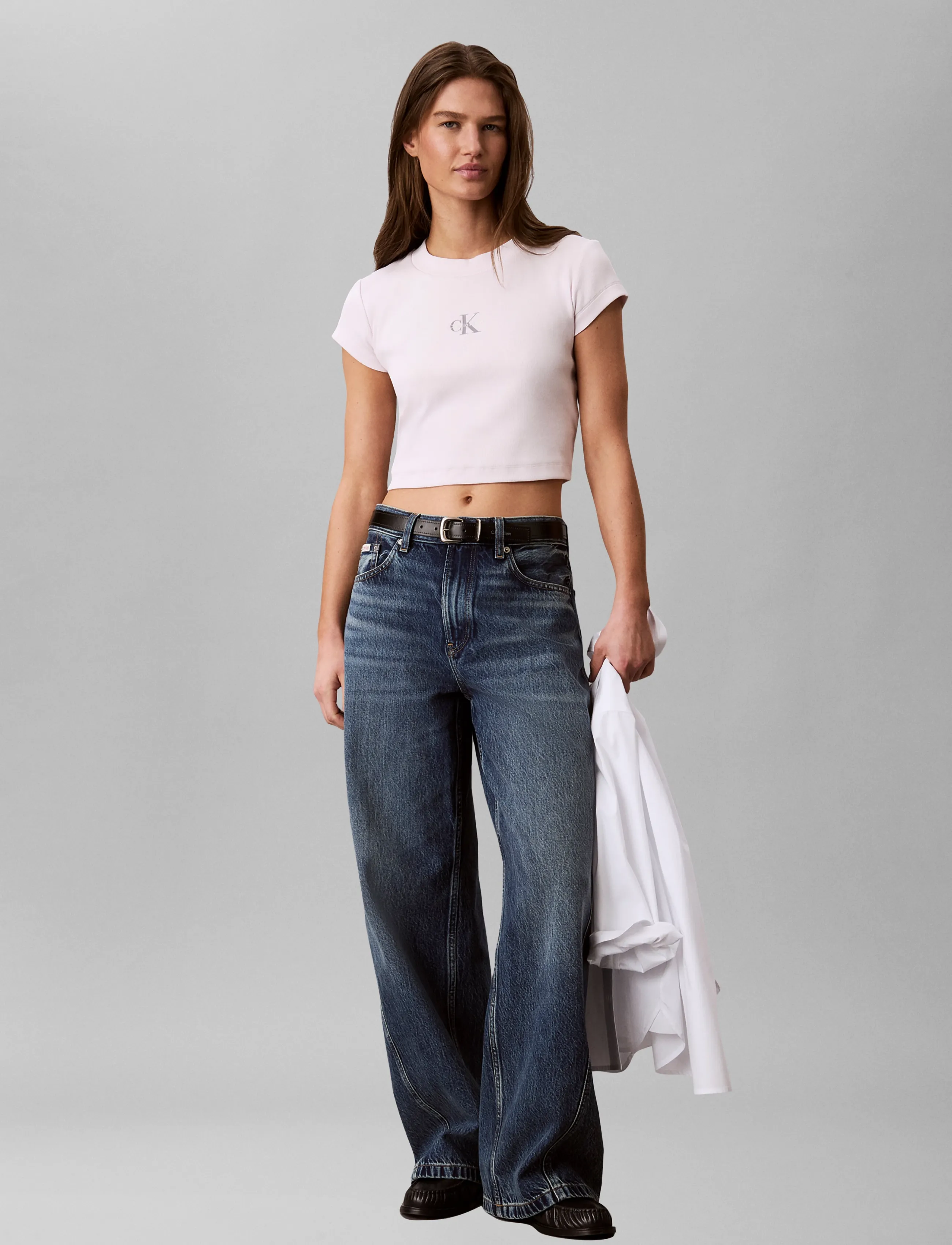 Calvin Klein Jeans MONOLOGO BABY RIB TEE - Crop Tops - CRYSTAL BLUSH / pink/rose